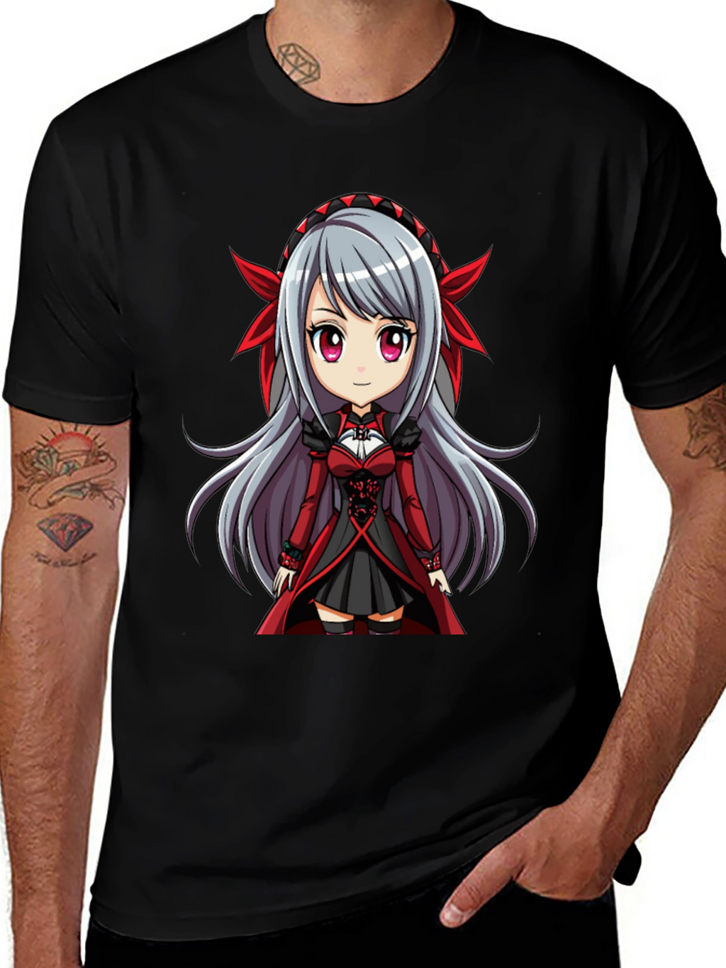 Anime Girl Graphic T-Shirt - Black