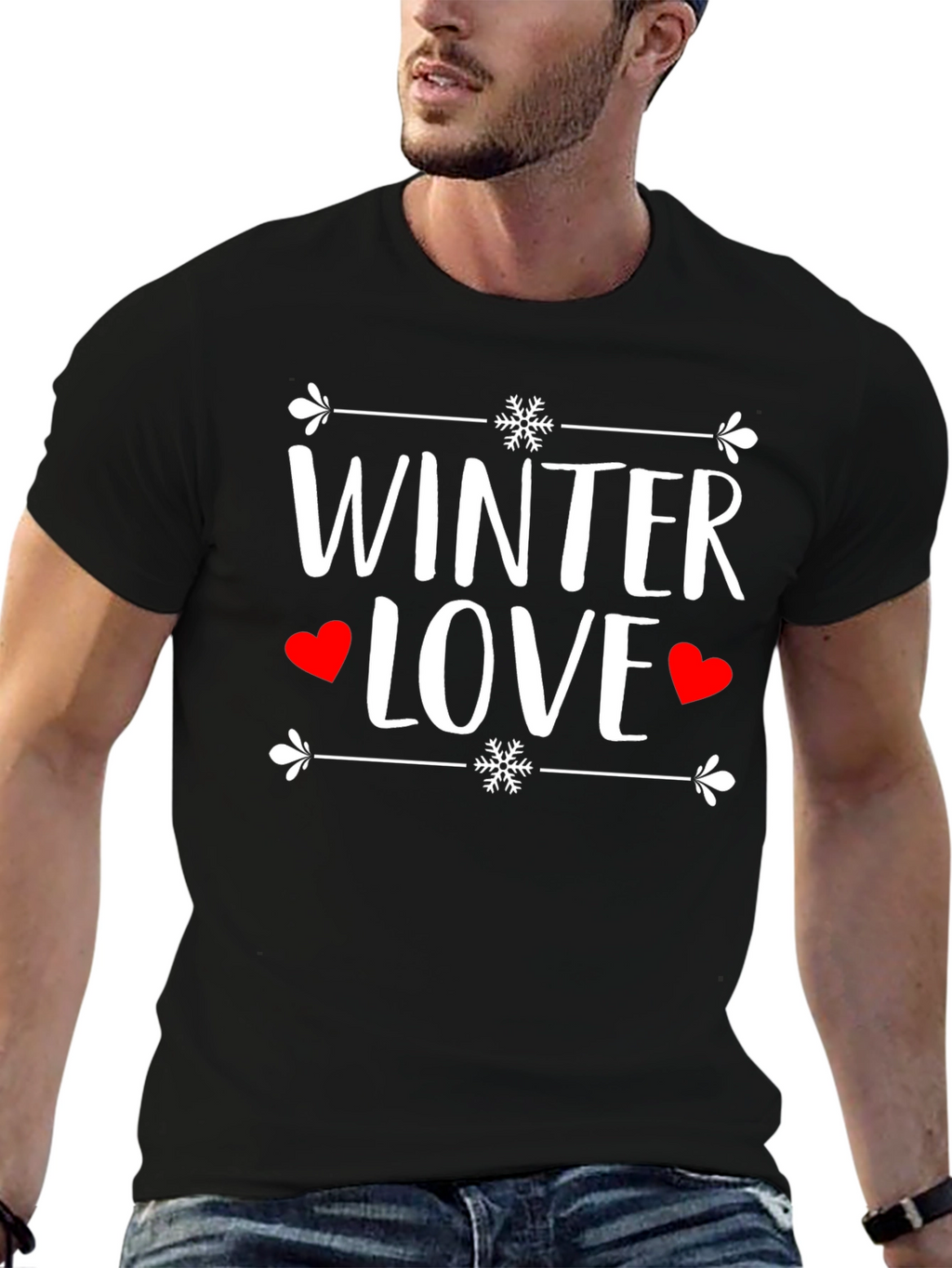 Winter Love Graphic Tee Shirt - Black