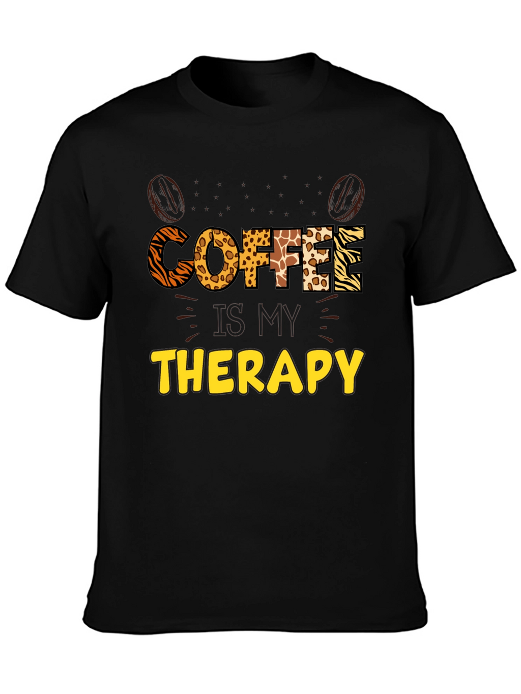 Coffee Therapy Graphic Tee - Animal Print Letters