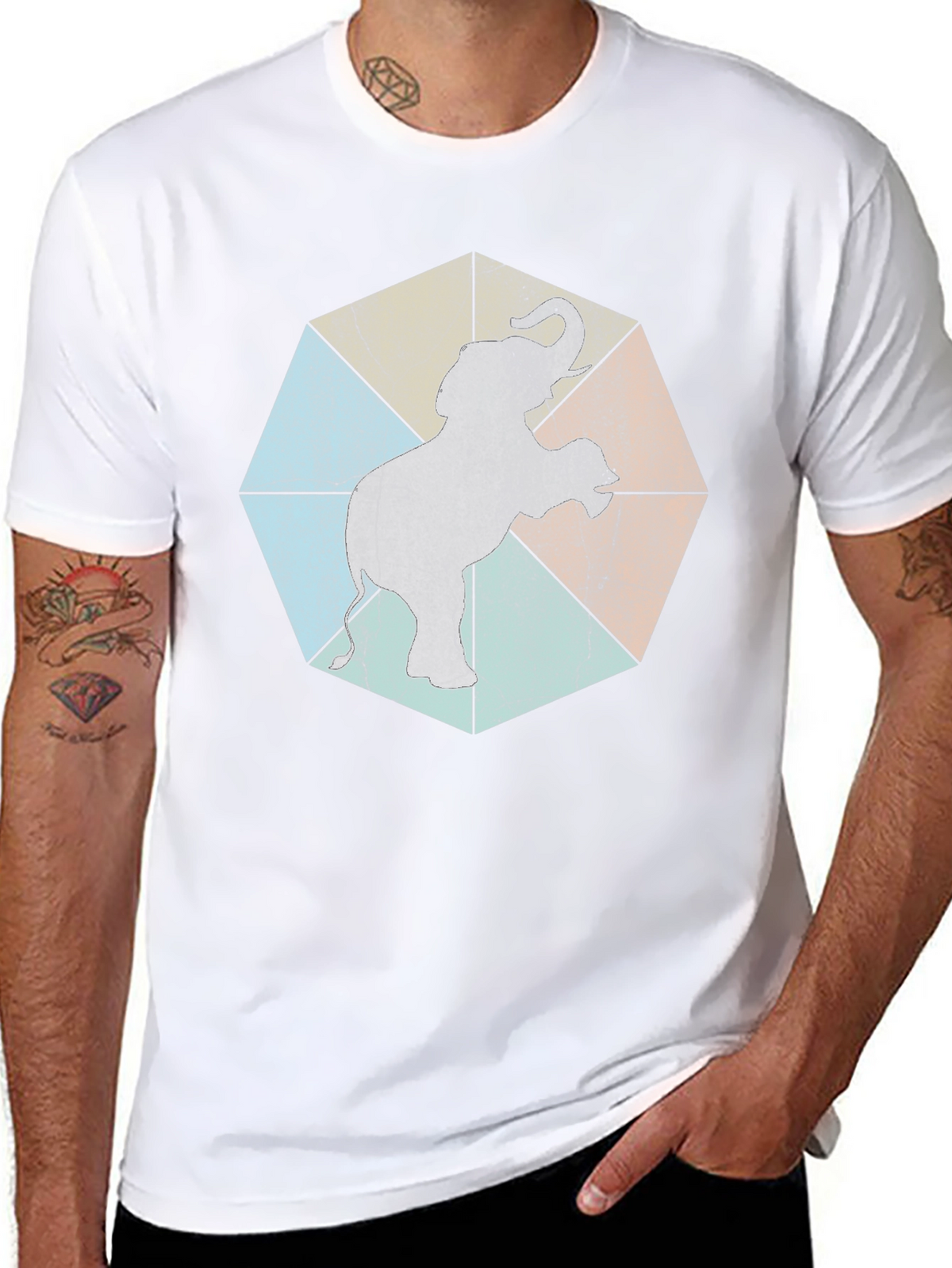 Geometric Elephant Graphic Tee - Trendy Animal Print Shirt
