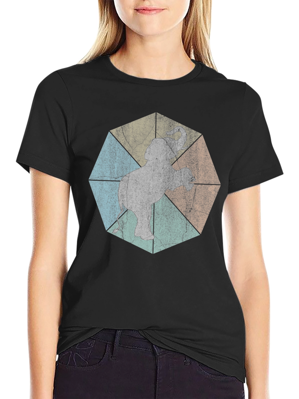 Geometric Elephant Graphic Tee - Trendy Animal Print Shirt