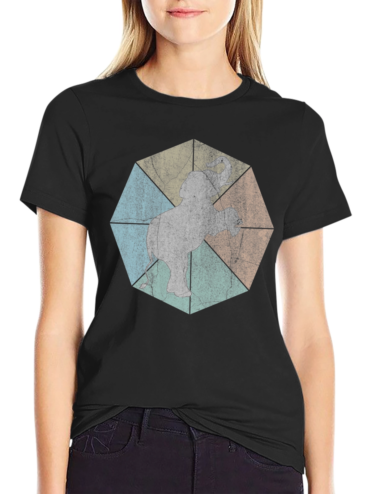 Geometric Elephant Graphic Tee - Trendy Animal Print Shirt