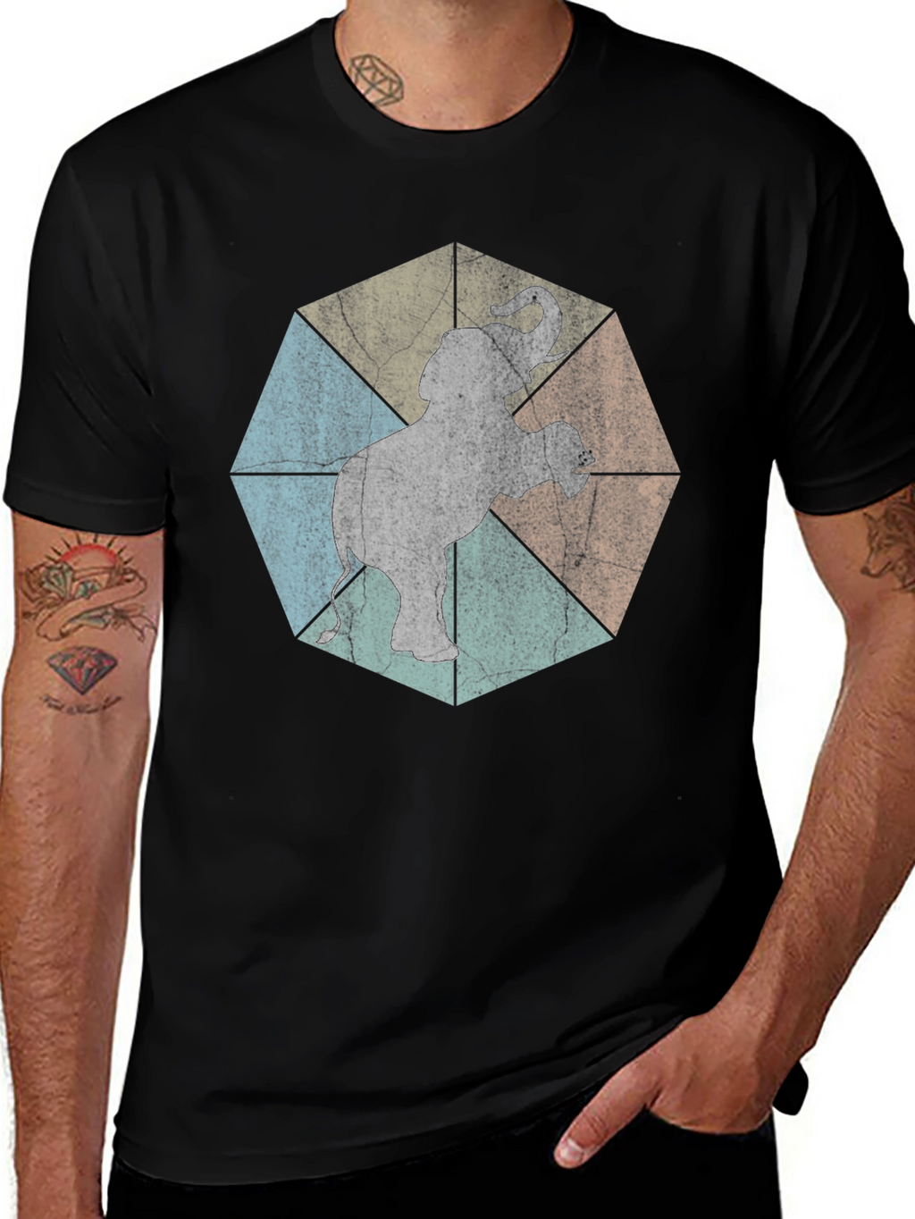 Geometric Elephant Graphic Tee - Trendy Animal Print Shirt
