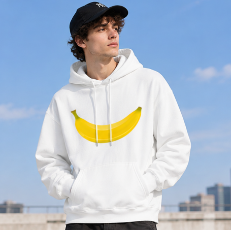 Cute Big Banana White Unisex Hoodie, Soft Relaxed Comfort