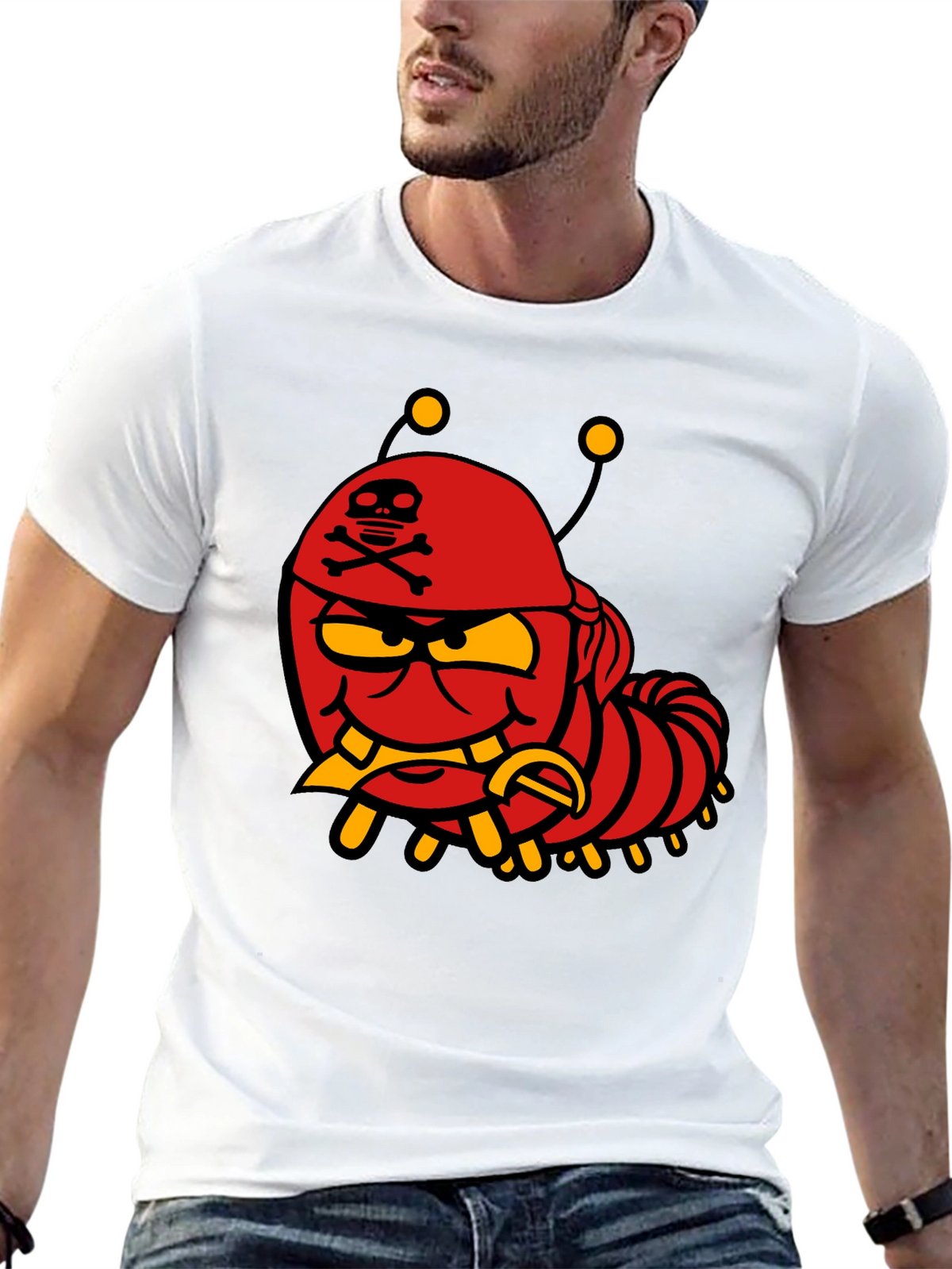 Cartoon Caterpillar Pirate Graphic T-Shirt