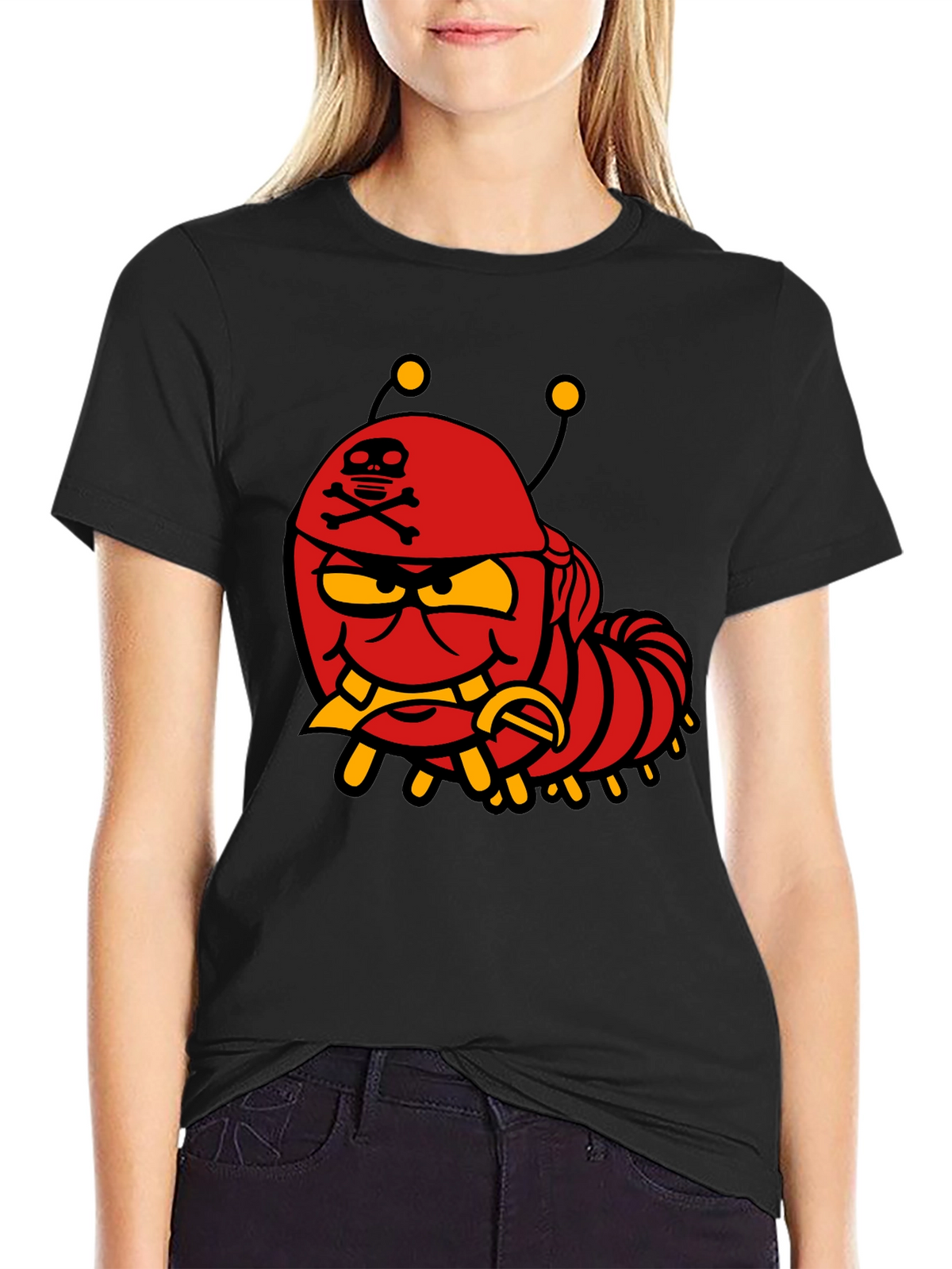 Cartoon Caterpillar Pirate Graphic T-Shirt