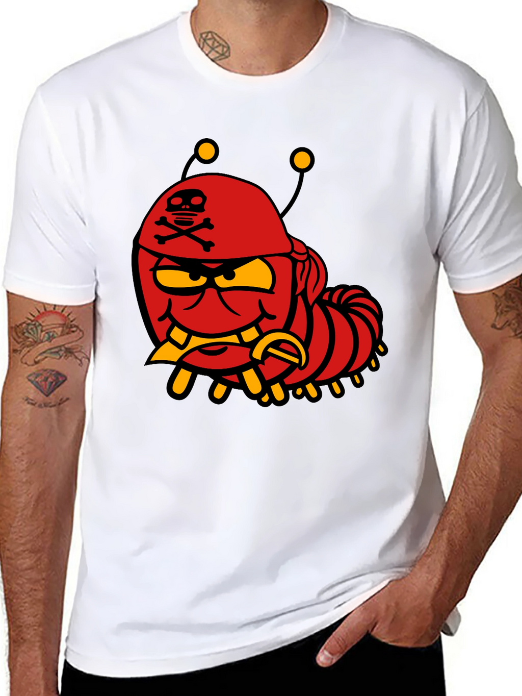 Cartoon Caterpillar Pirate Graphic T-Shirt