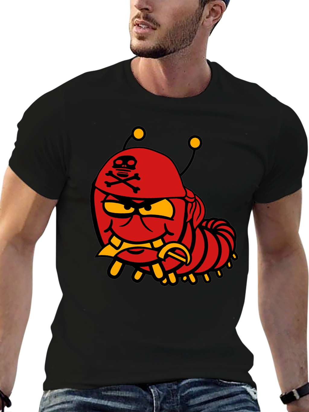 Cartoon Caterpillar Pirate Graphic T-Shirt