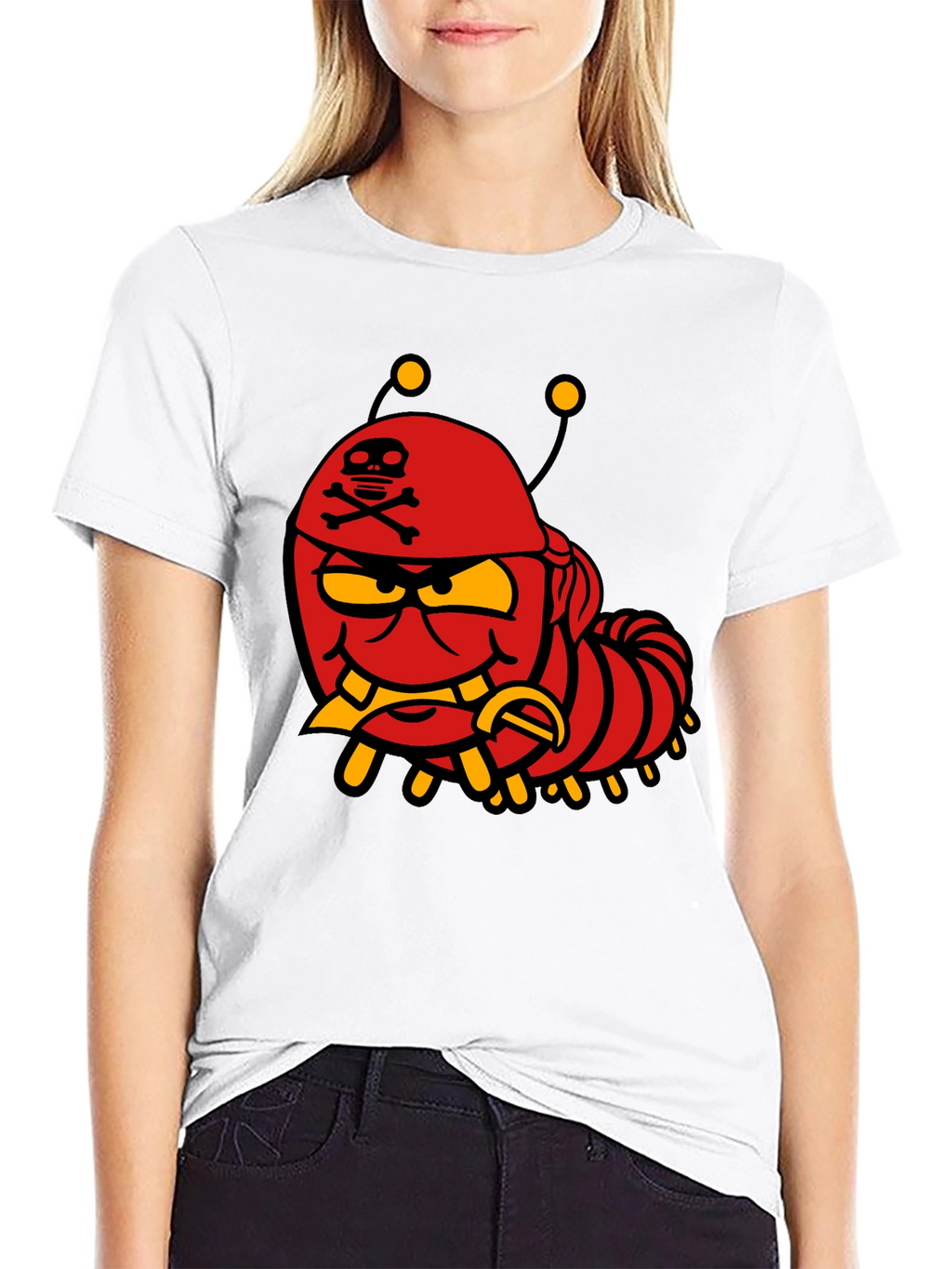 Cartoon Caterpillar Pirate Graphic T-Shirt