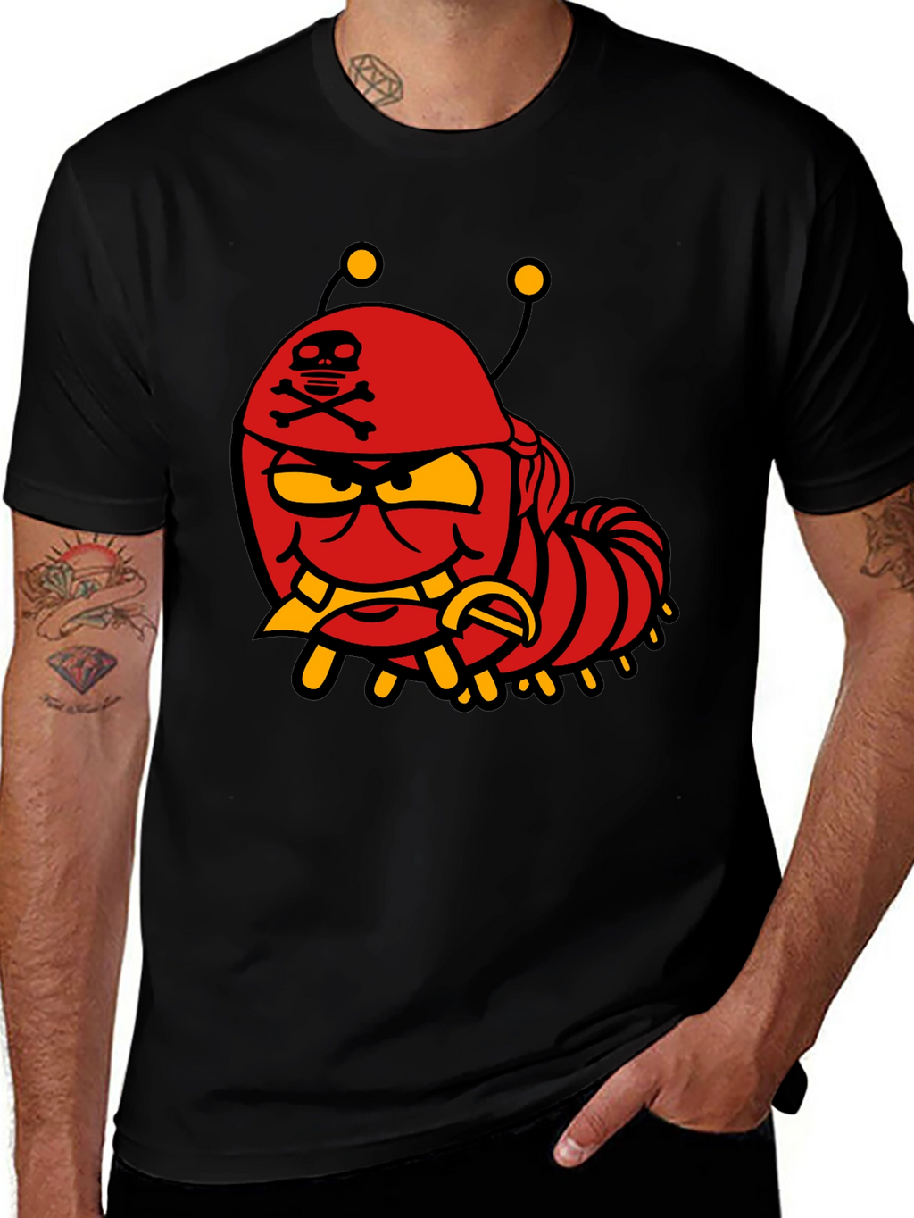 Cartoon Caterpillar Pirate Graphic T-Shirt
