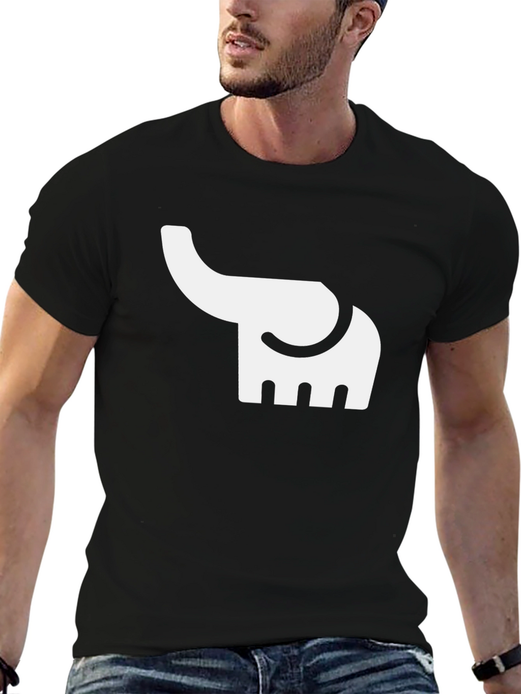Elephant Graphic Tee - Black Cotton Casual