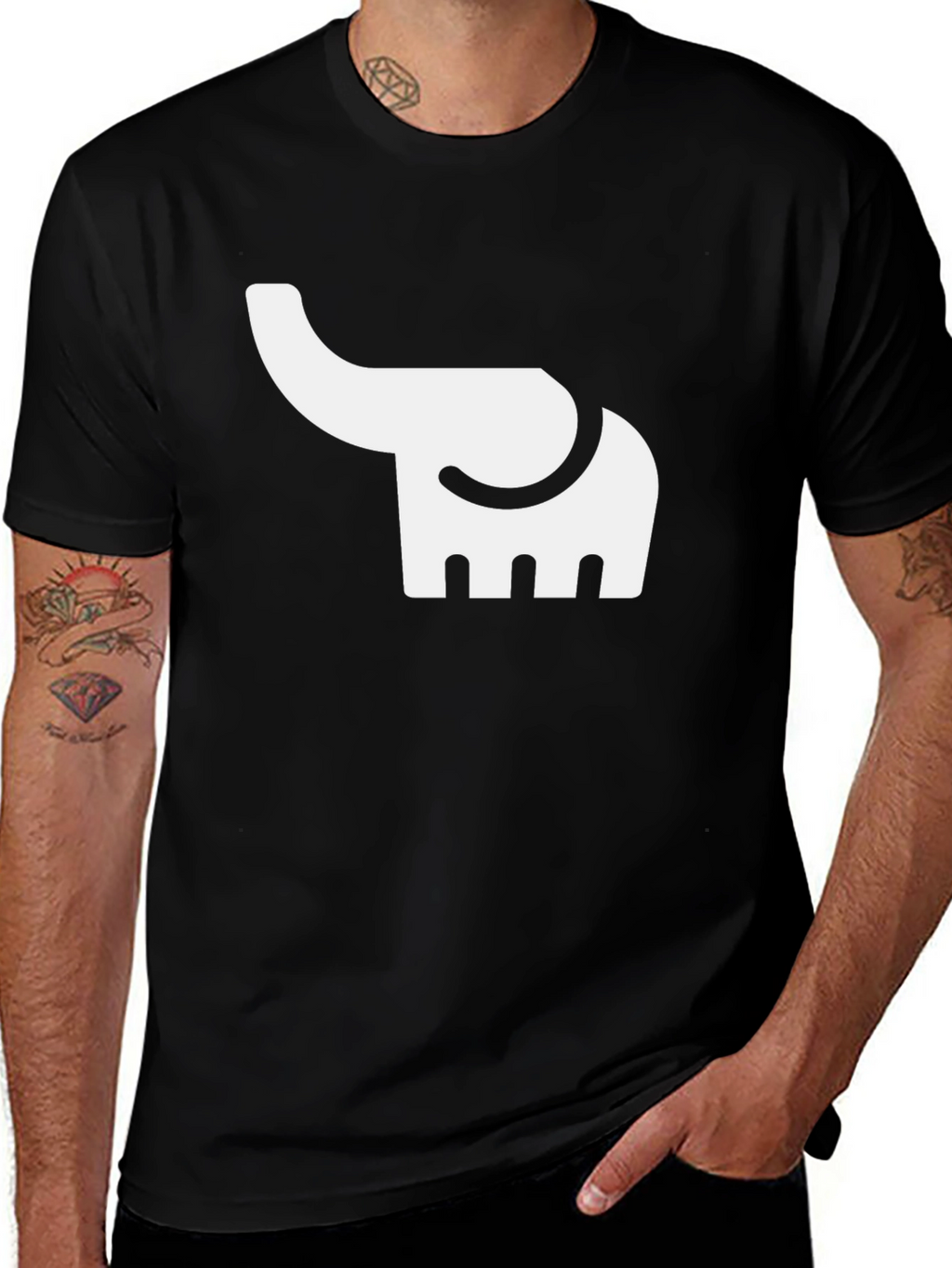 Elephant Graphic Tee - Black Cotton Casual