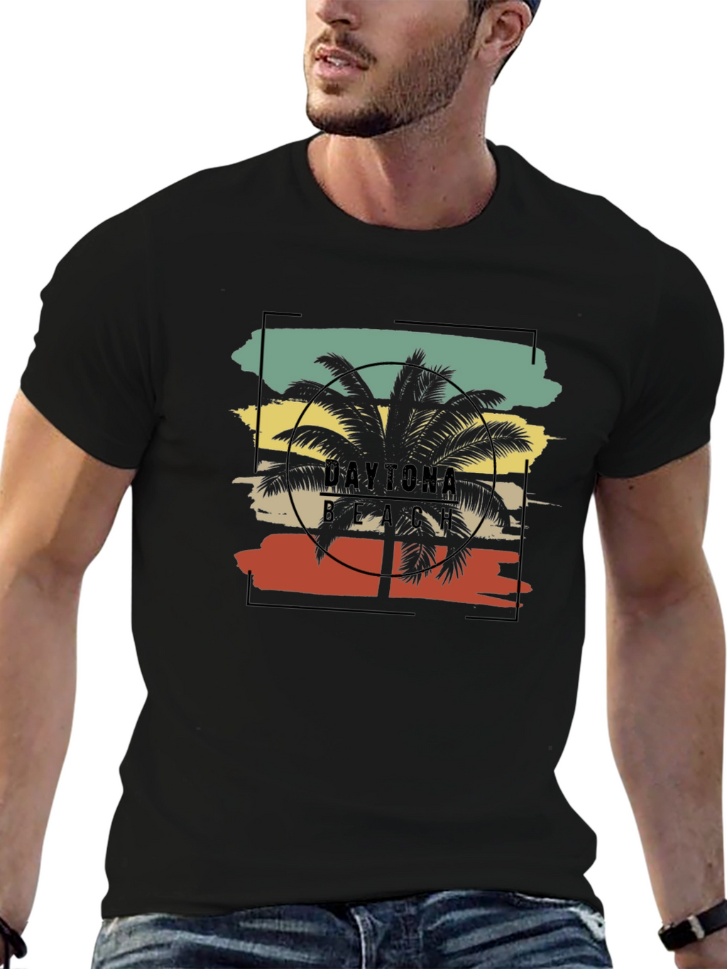 Daytona Beach Palm Tree Black T-Shirt