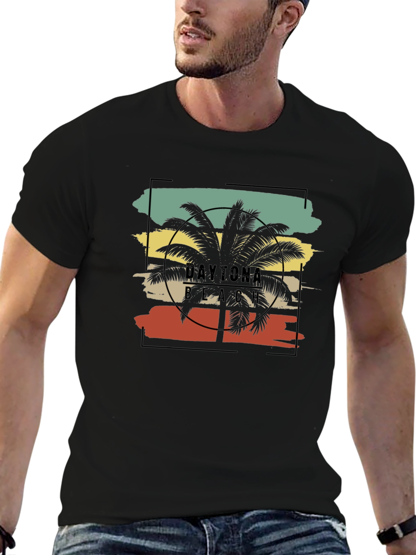 Daytona Beach Palm Tree Black T-Shirt