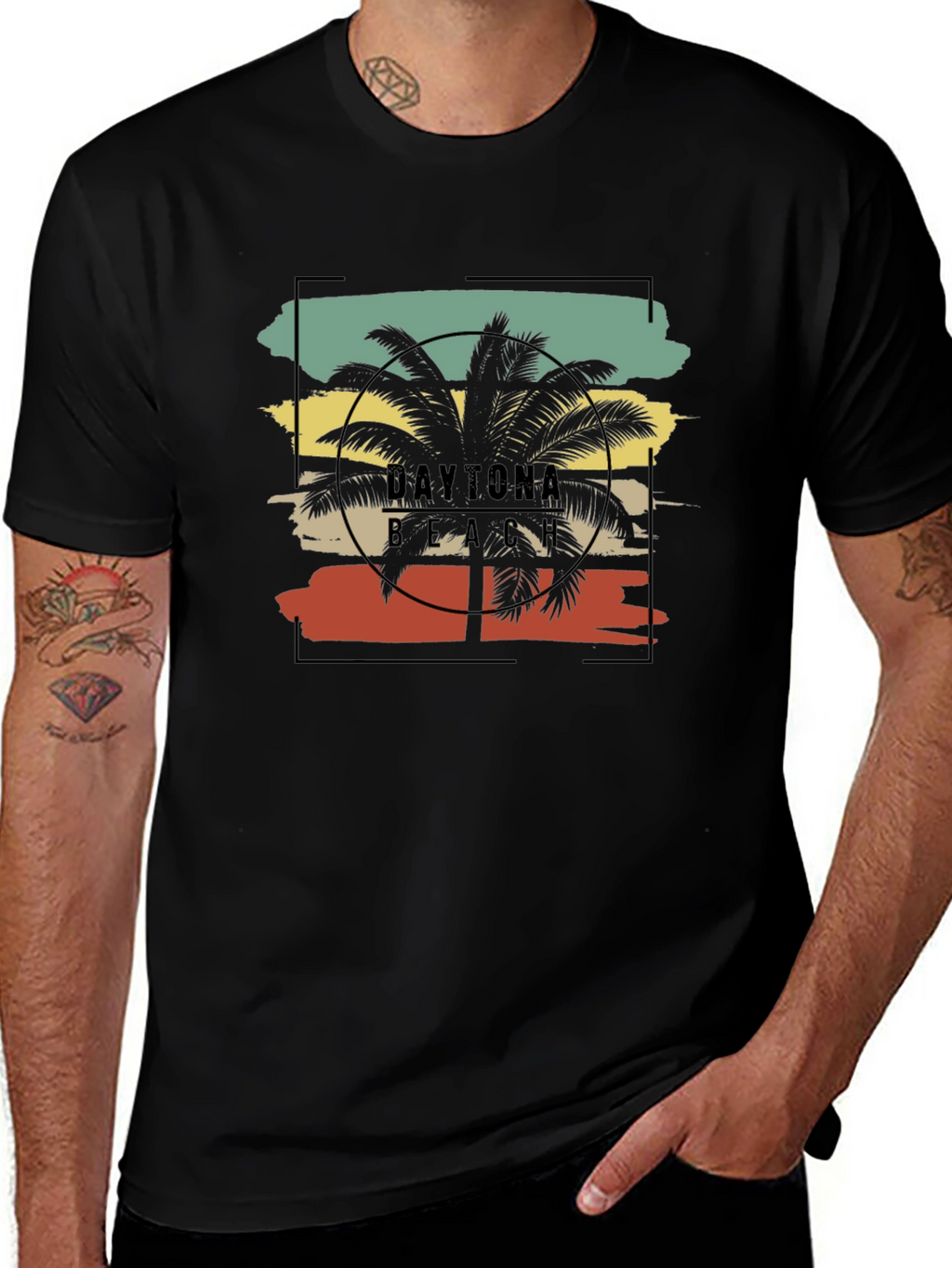 Daytona Beach Palm Tree Black T-Shirt