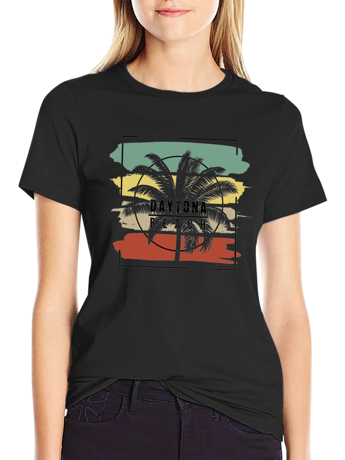 Daytona Beach Palm Tree Black T-Shirt