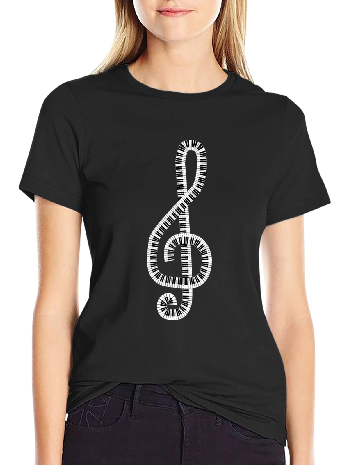 Music Lovers Treble Clef Piano Keys Graphic T-Shirt