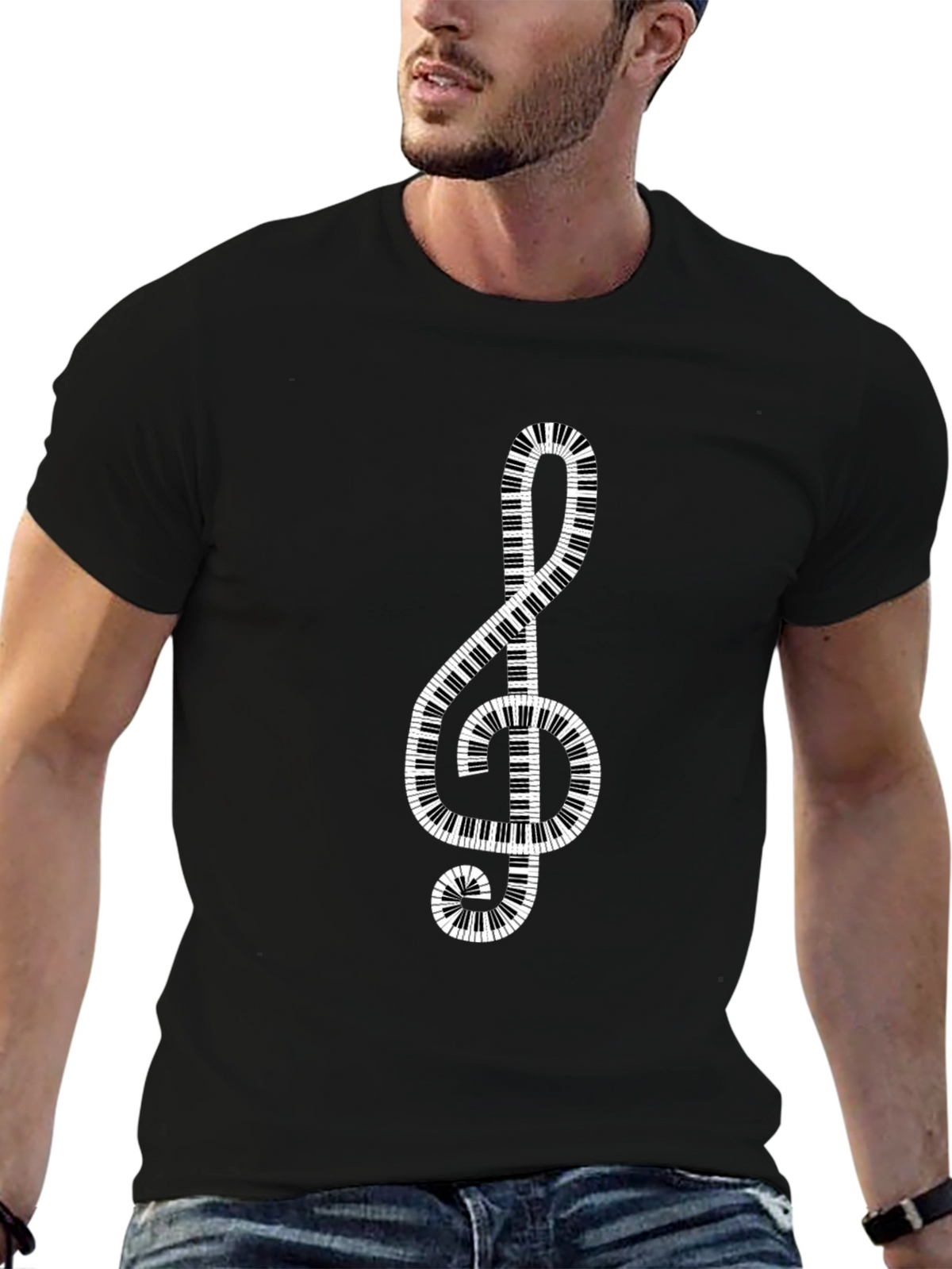 Music Lovers Treble Clef Piano Keys Graphic T-Shirt