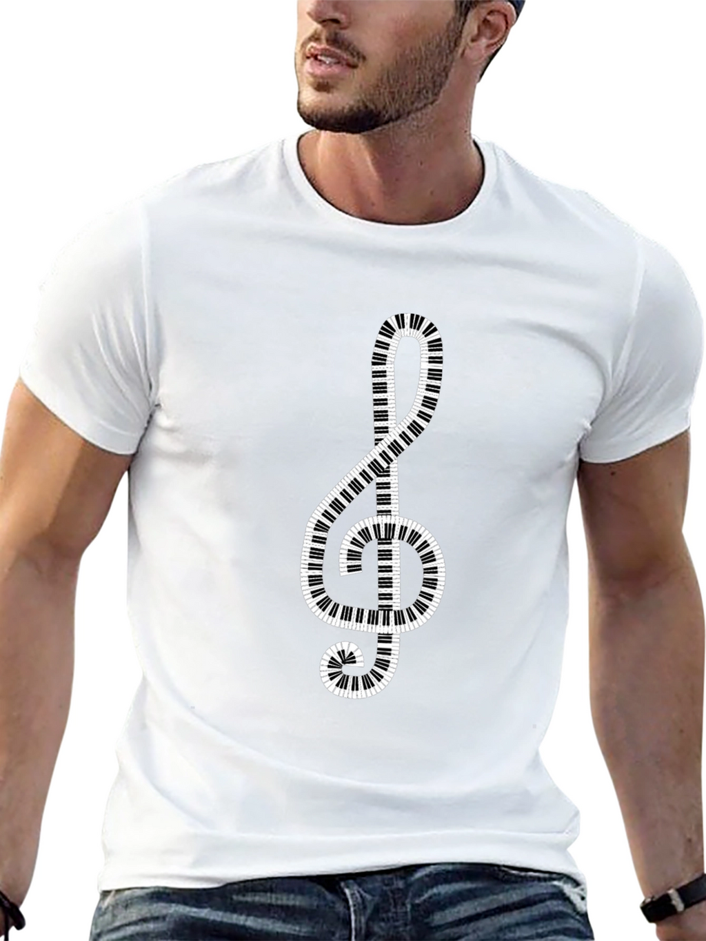 Music Lovers Treble Clef Piano Keys Graphic T-Shirt