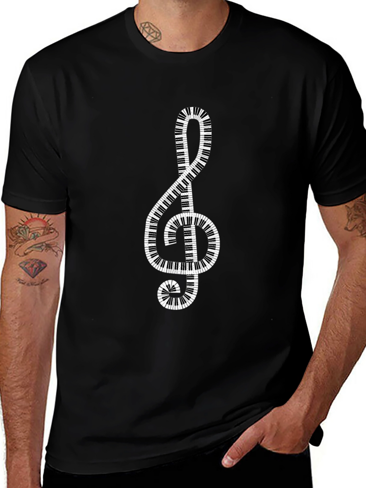 Music Lovers Treble Clef Piano Keys Graphic T-Shirt