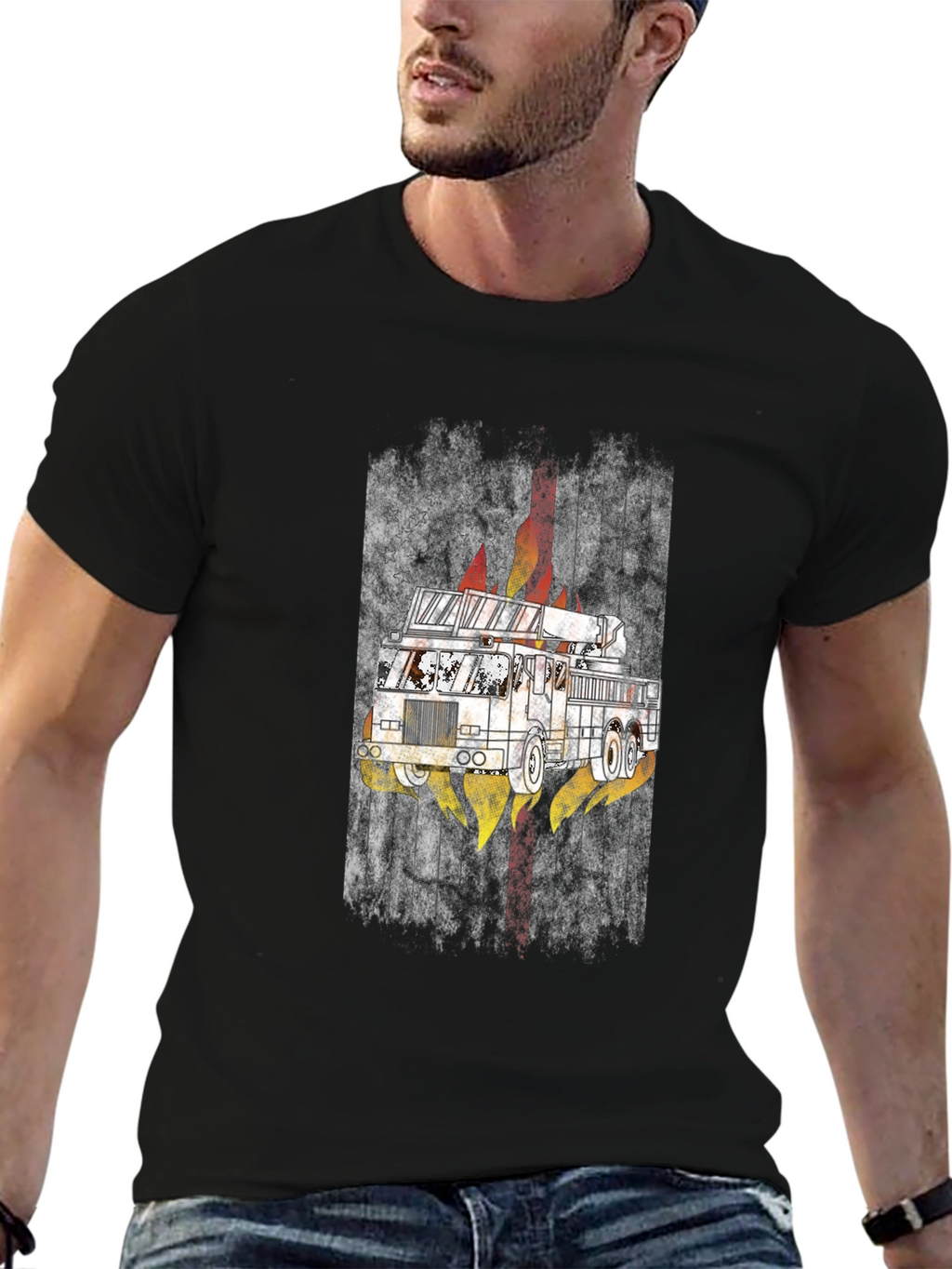 Fire Truck Graphic Tee - Mens Black T-Shirt