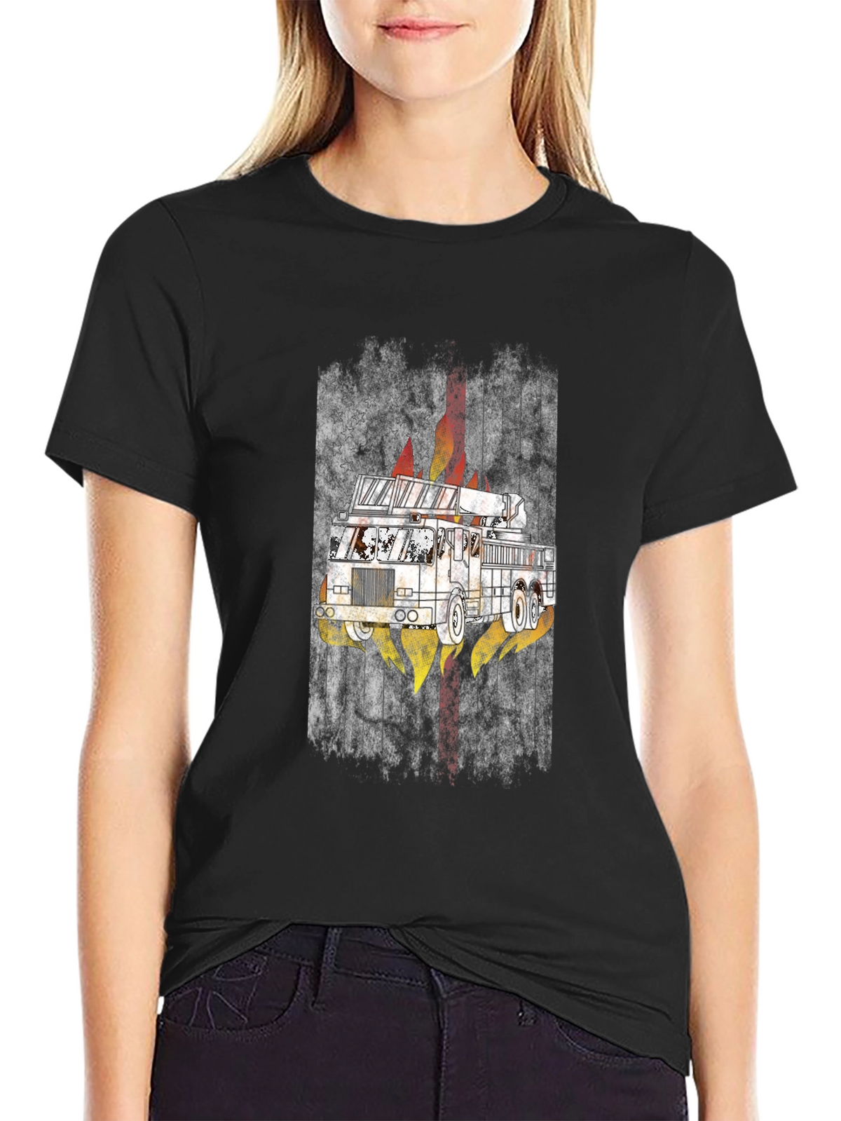 Fire Truck Graphic Tee - Mens Black T-Shirt