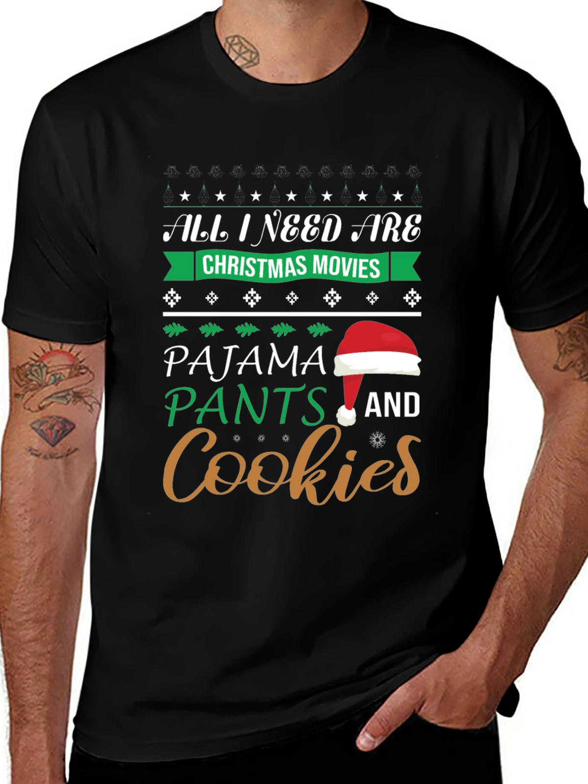 Christmas Movies Pajama Pants Cookies Graphic T-Shirt