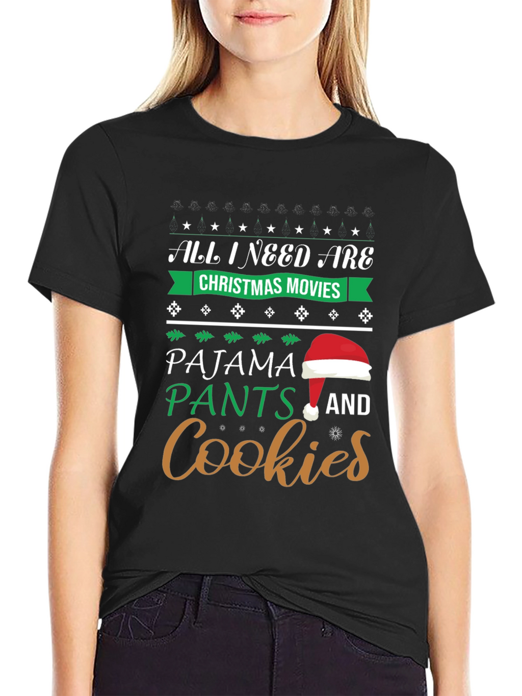 Christmas Movies Pajama Pants Cookies Graphic T-Shirt