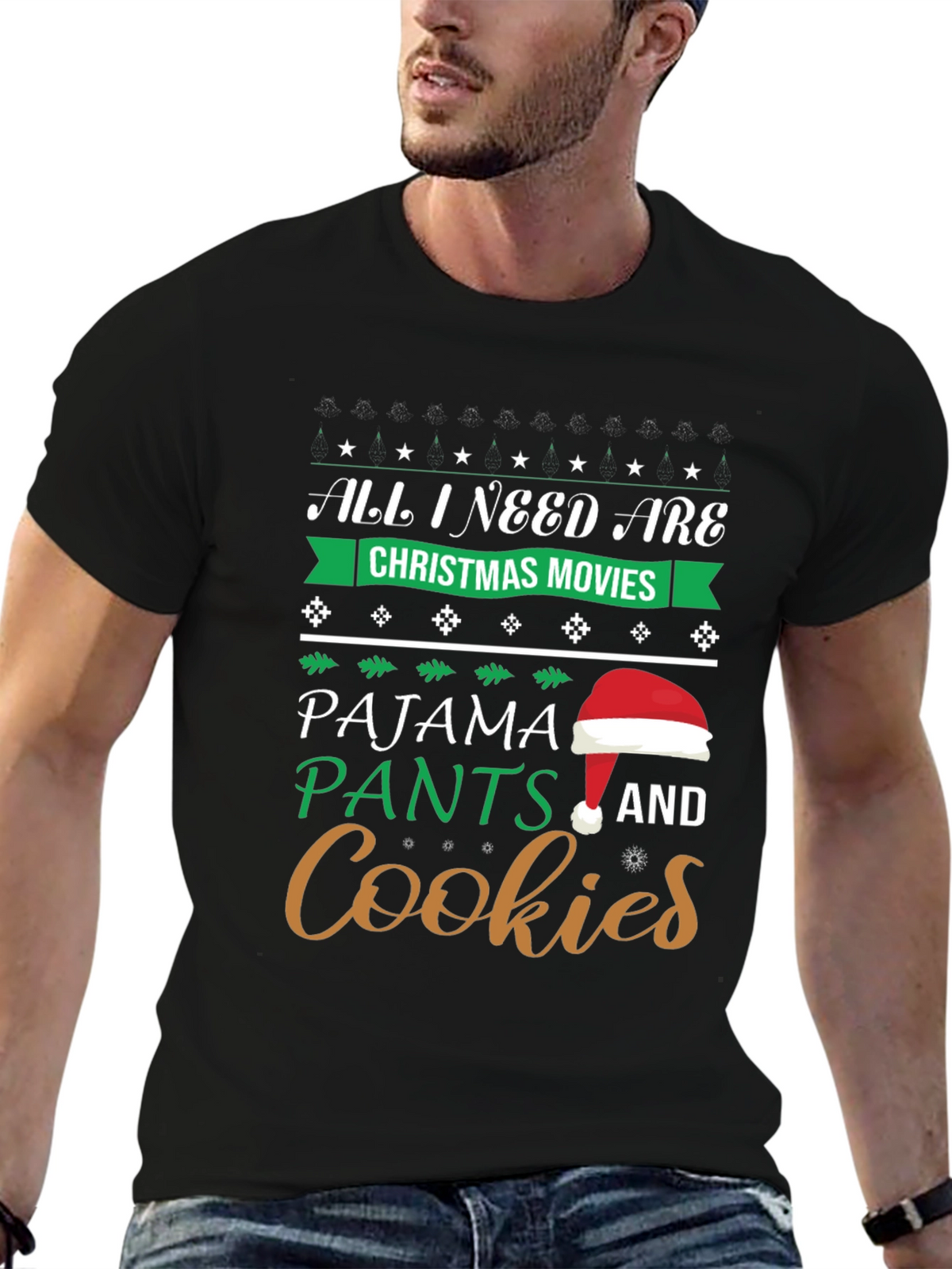 Christmas Movies Pajama Pants Cookies Graphic T-Shirt