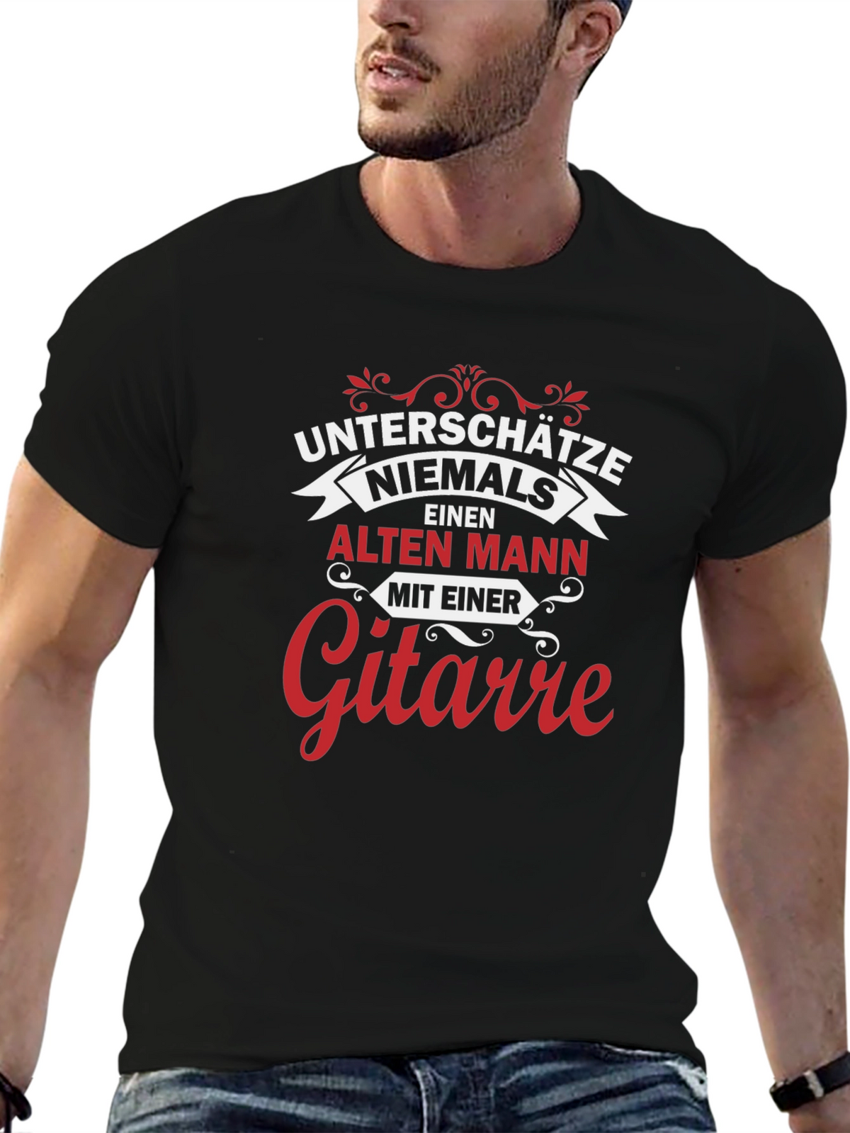 Never Underestimate Old Man Guitarist Graphic Tee