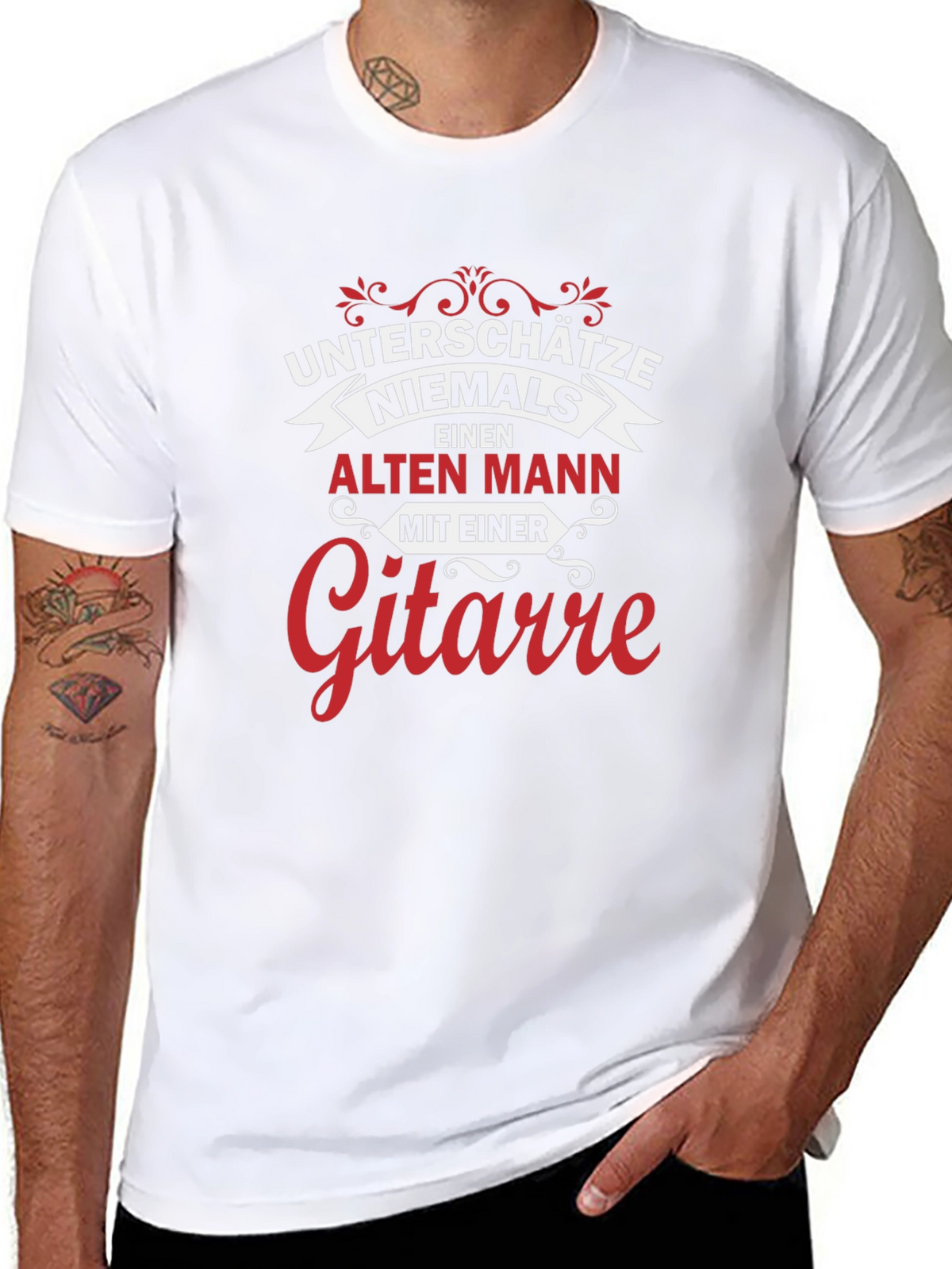 Never Underestimate Old Man Guitarist Graphic Tee