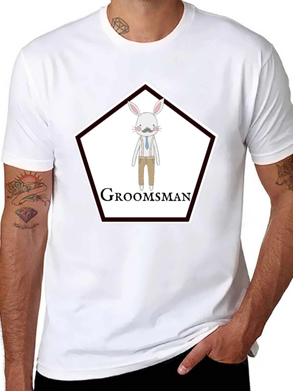 Groomsman Rabbit Graphic T-Shirt - Black Crew Neck