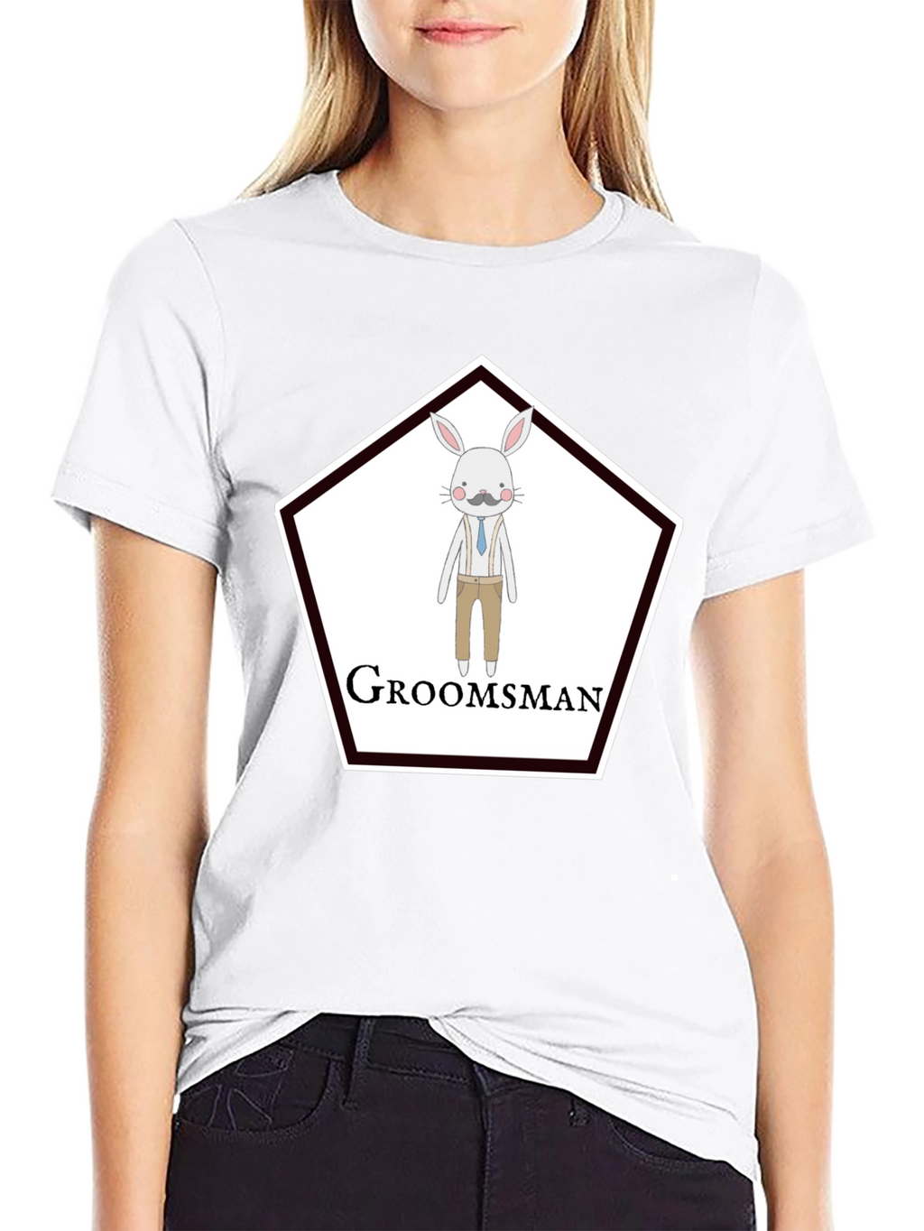 Groomsman Rabbit Graphic T-Shirt - Black Crew Neck