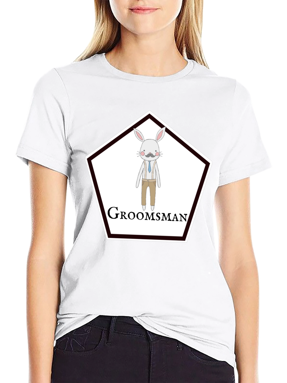 Groomsman Rabbit Graphic T-Shirt - Black Crew Neck
