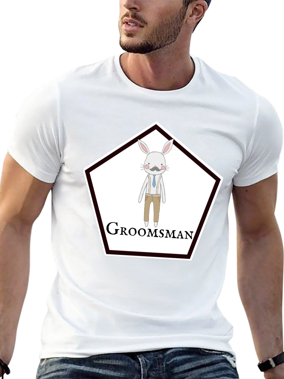 Groomsman Rabbit Graphic T-Shirt - Black Crew Neck