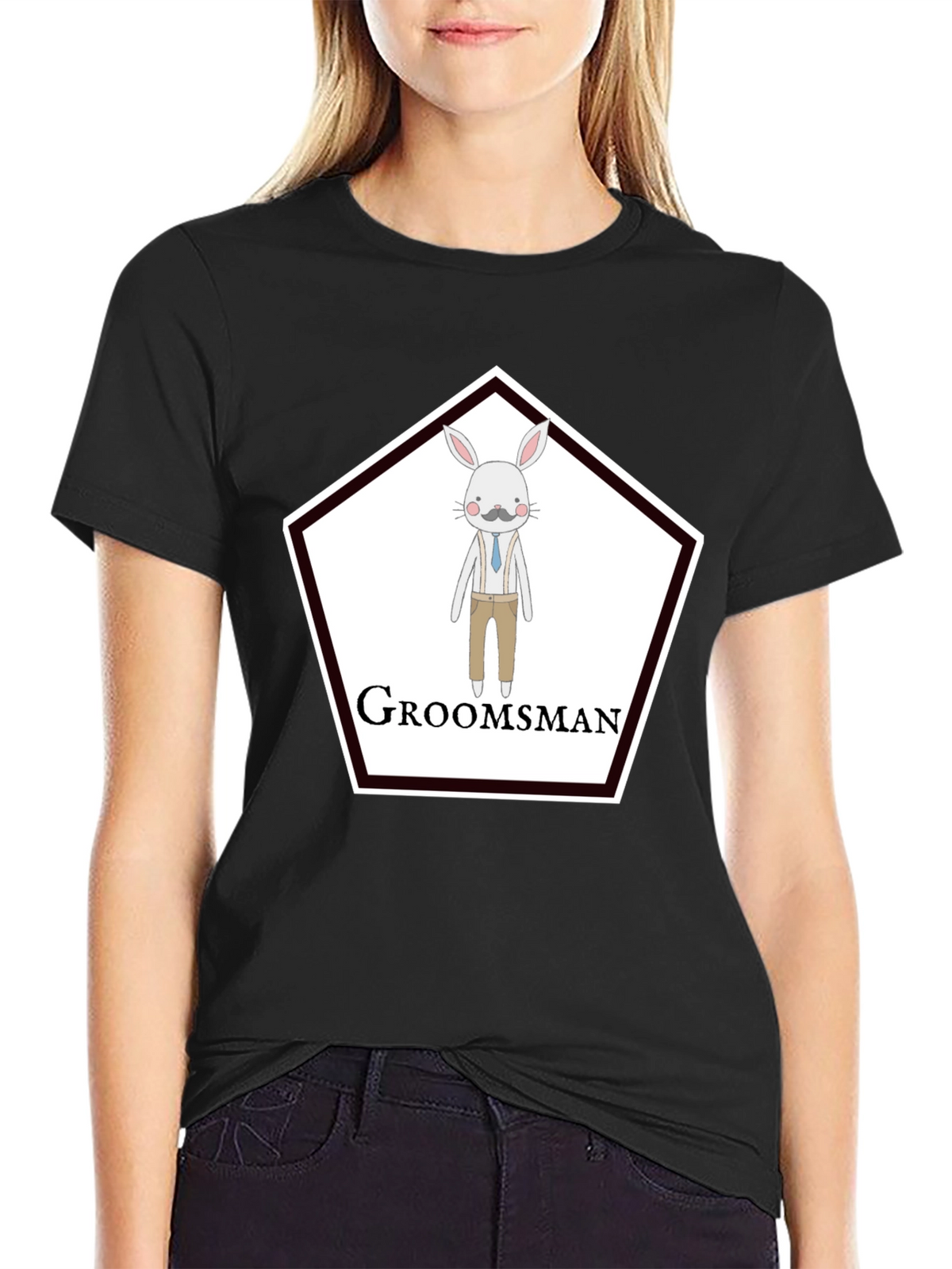 Groomsman Rabbit Graphic T-Shirt - Black Crew Neck