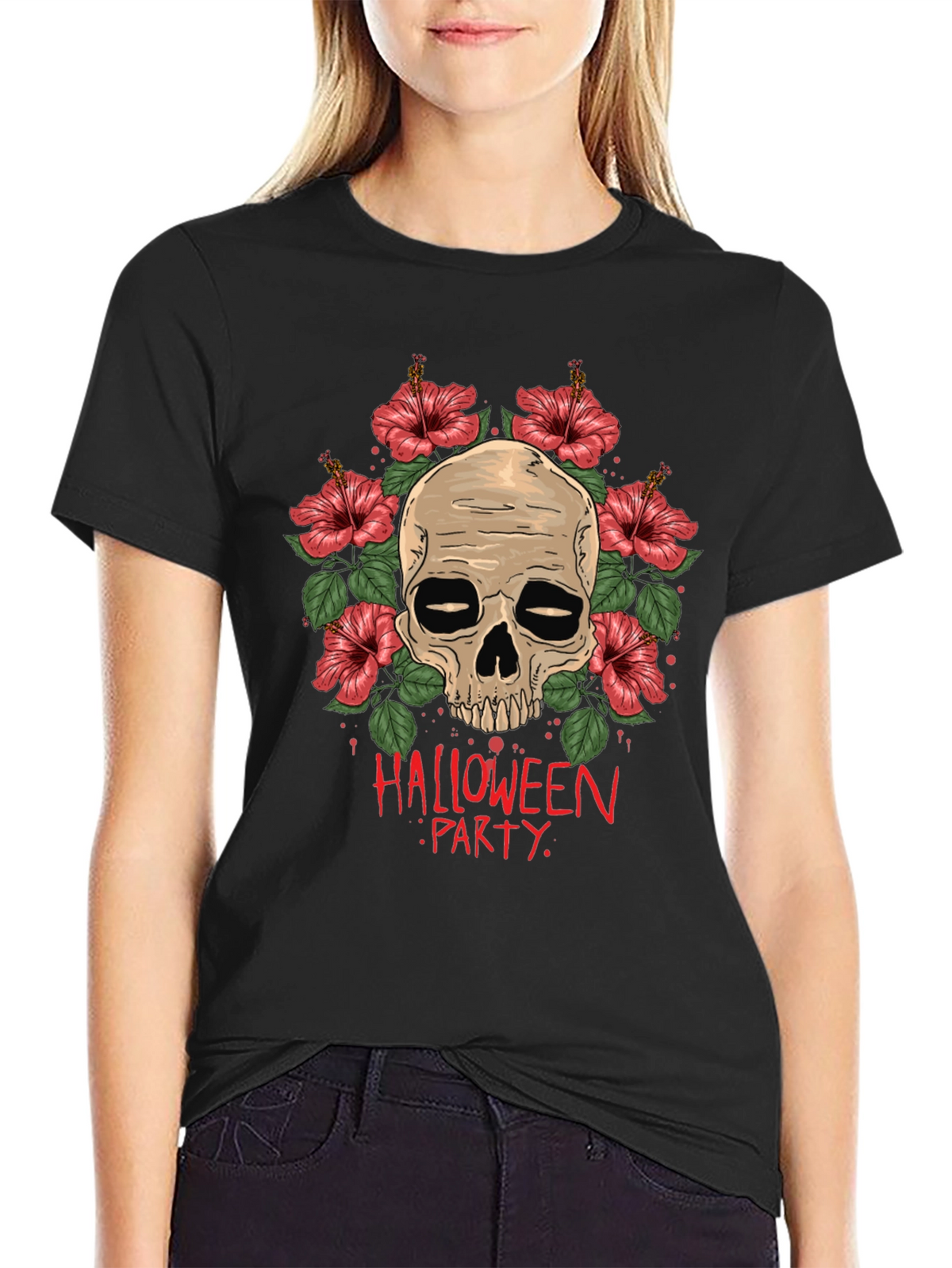 Skull & Floral Halloween Party T-Shirt