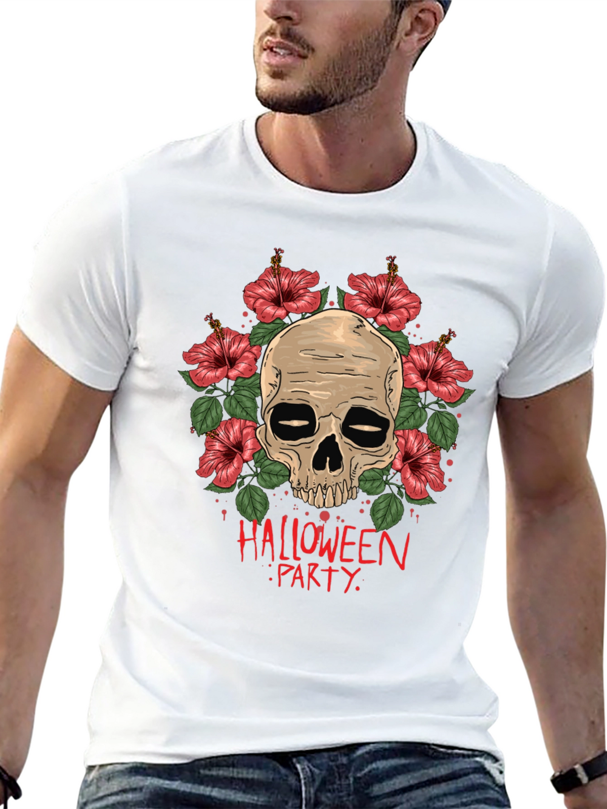 Skull & Floral Halloween Party T-Shirt