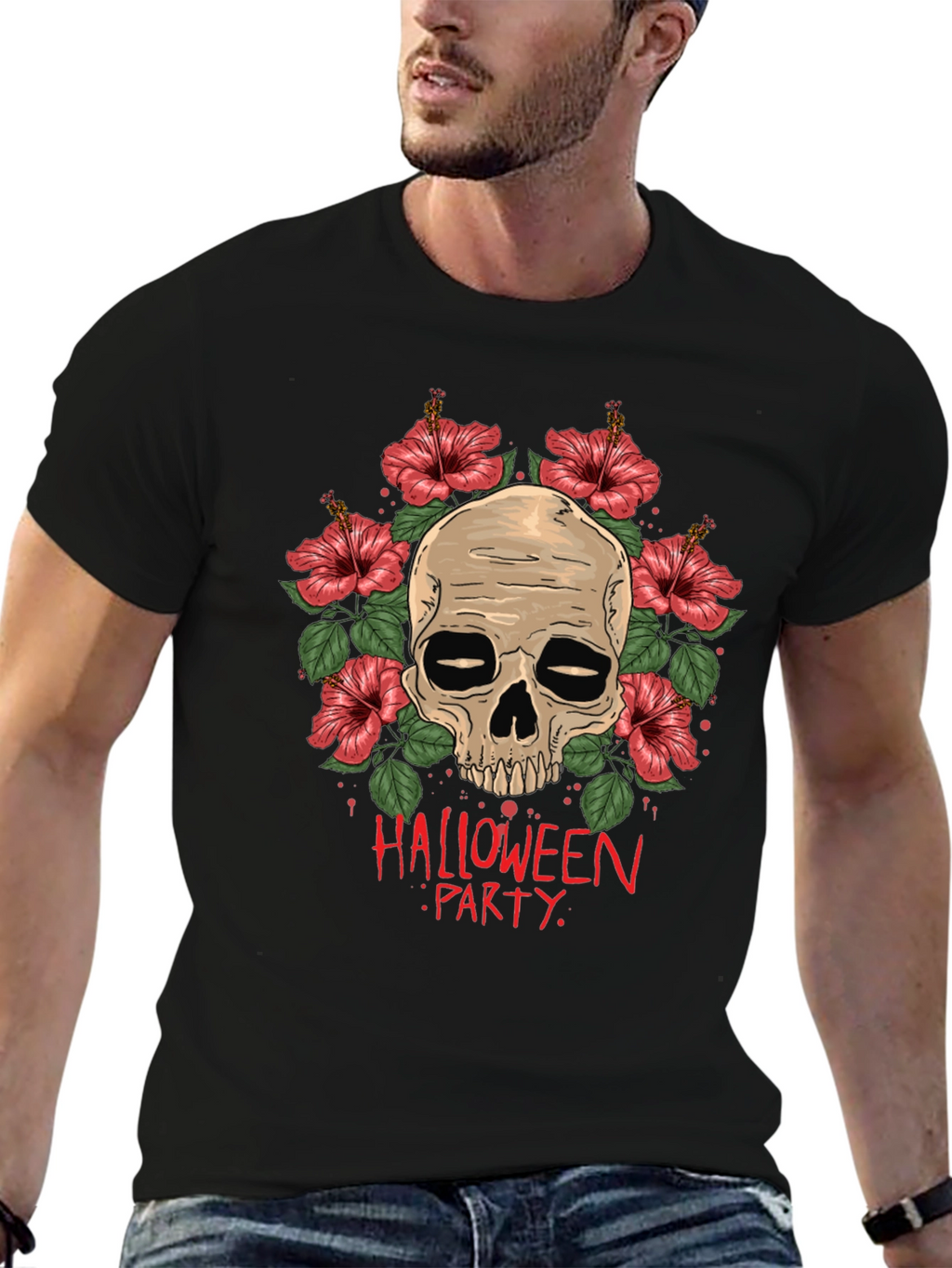 Skull & Floral Halloween Party T-Shirt