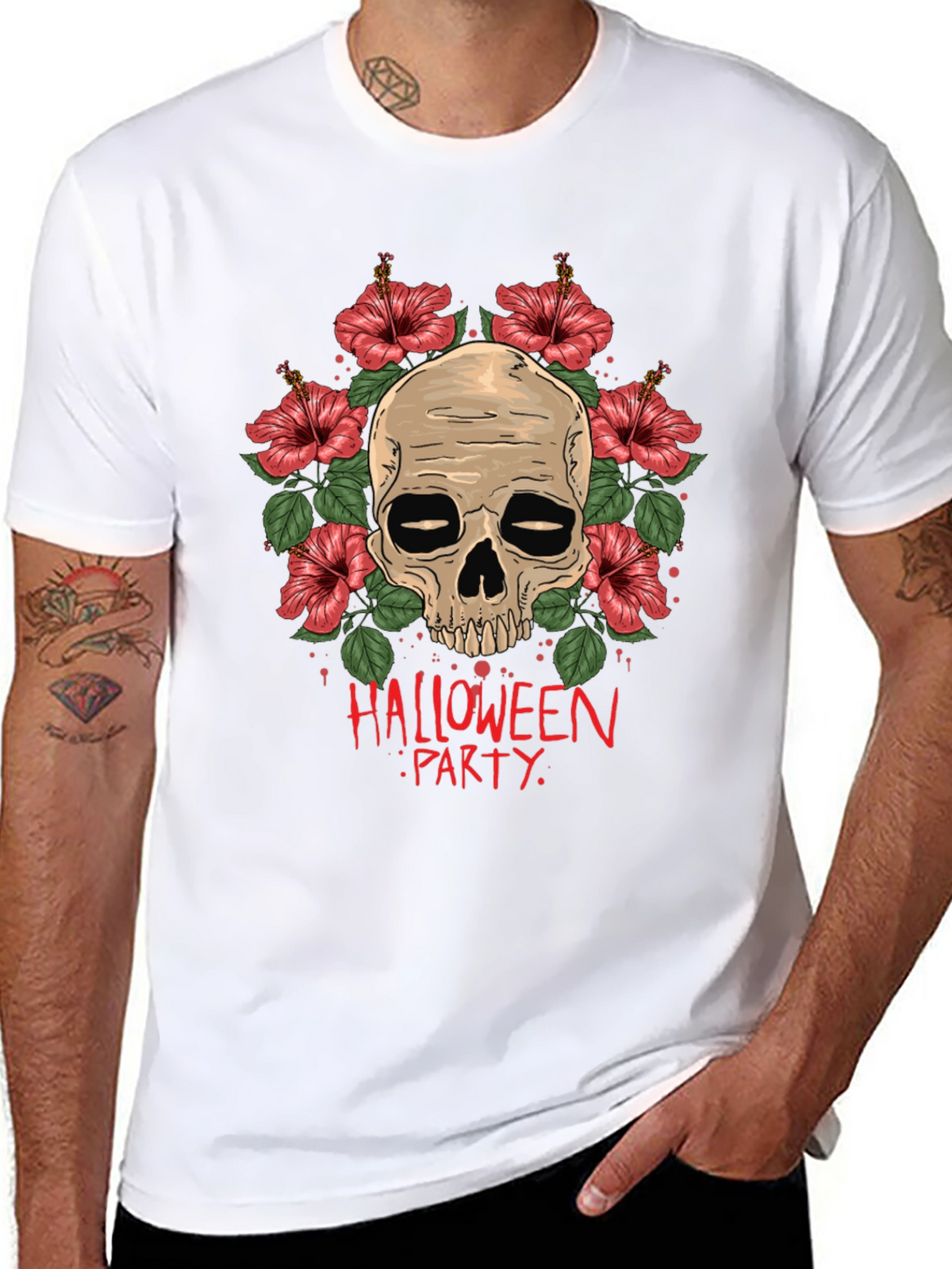 Skull & Floral Halloween Party T-Shirt