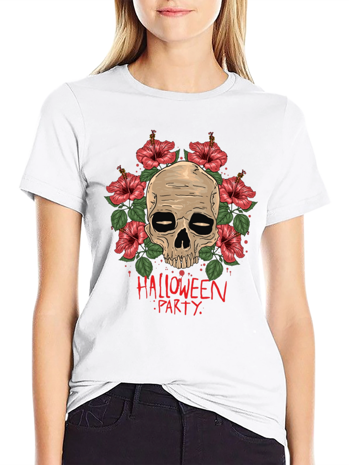 Skull & Floral Halloween Party T-Shirt