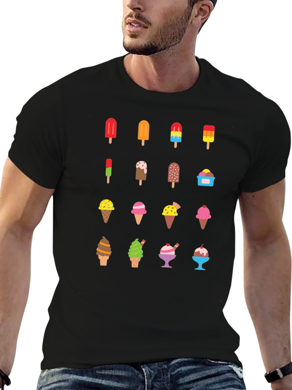 Ice Cream Graphic Print Black T-Shirt