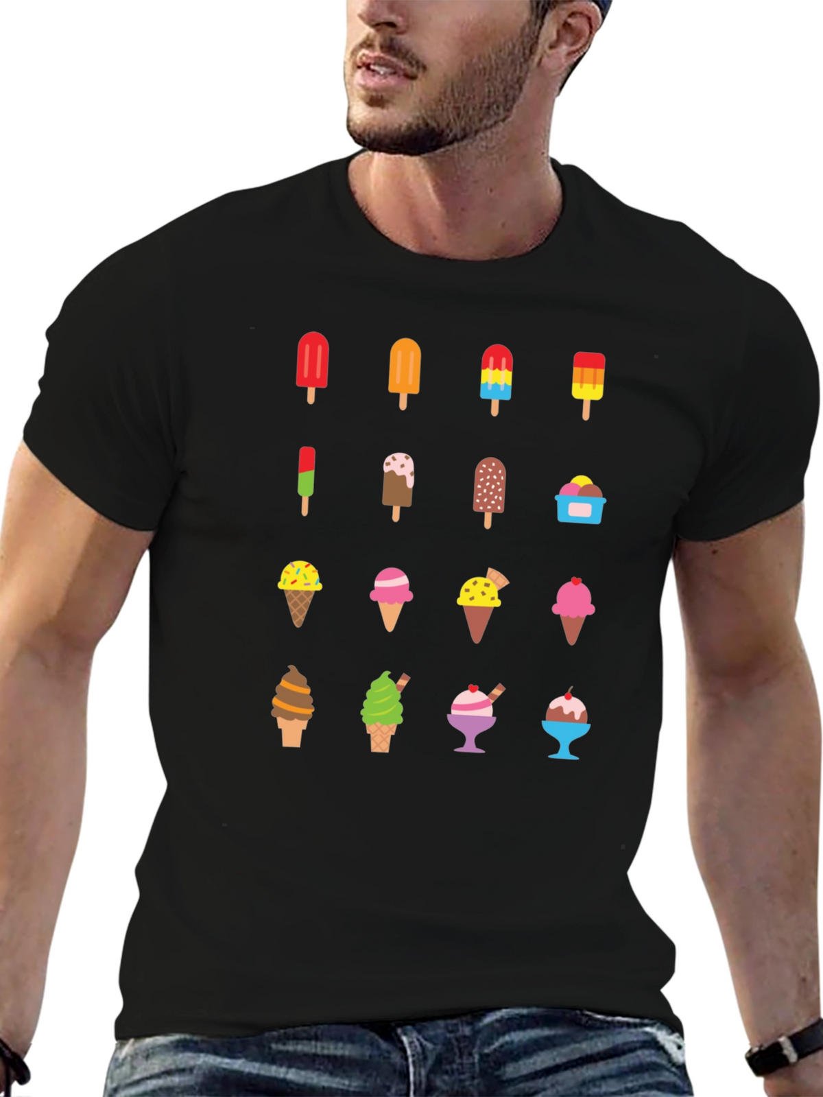 Ice Cream Graphic Print Black T-Shirt