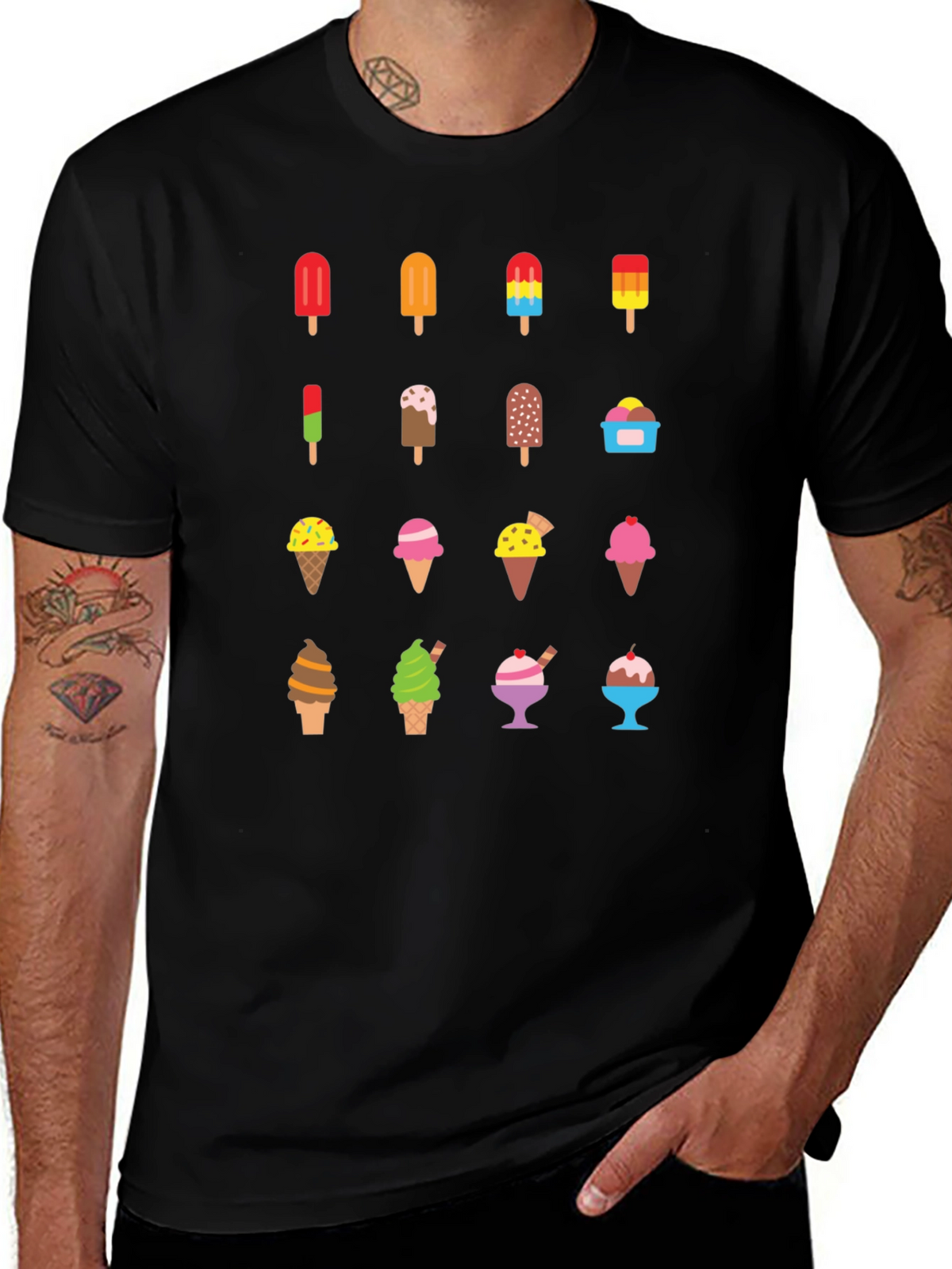 Ice Cream Graphic Print Black T-Shirt