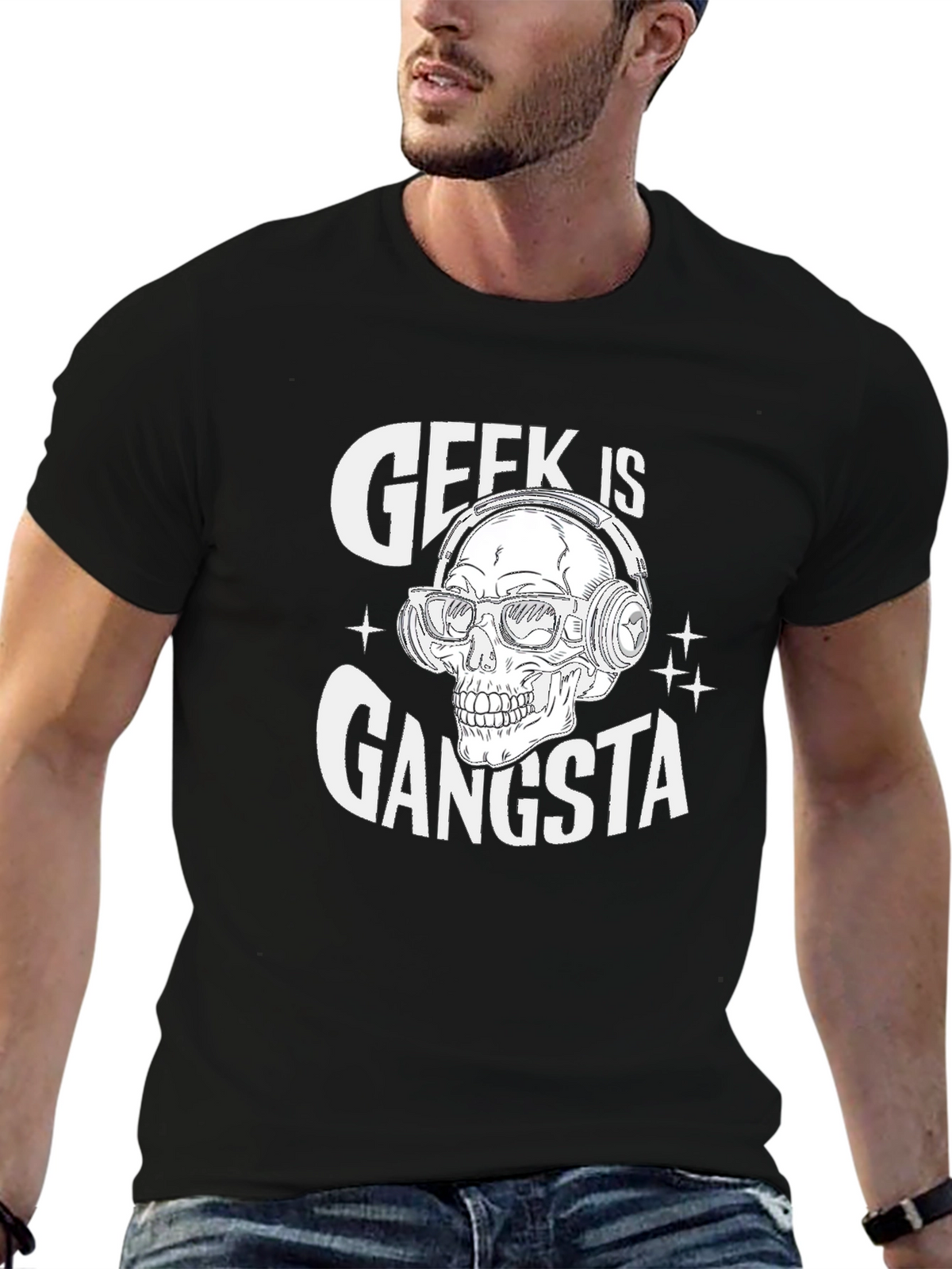 Geek is Gangsta Skull Graphic T-Shirt