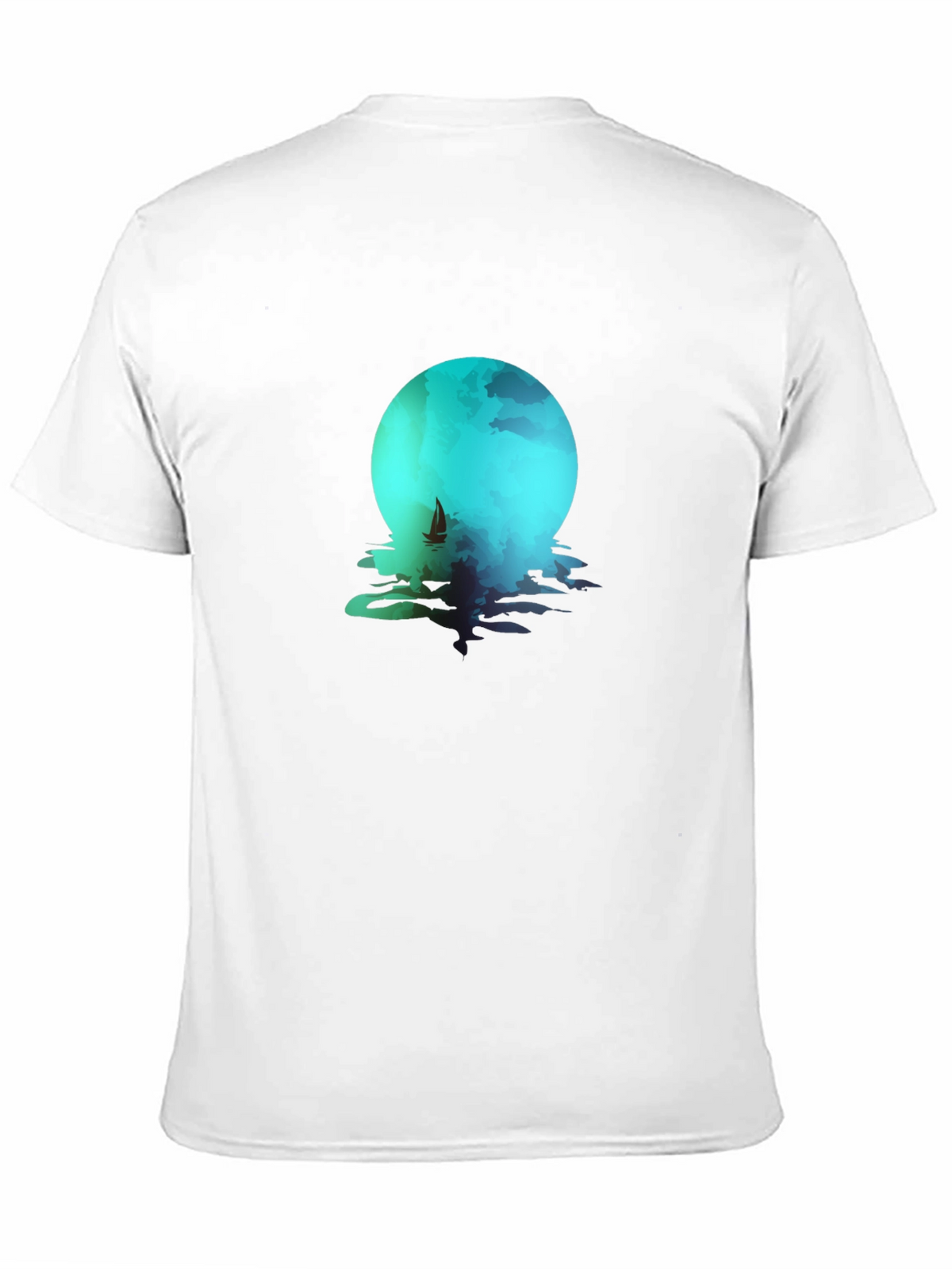 Moonlit Sailboat Graphic Tee - Black Cotton Blend