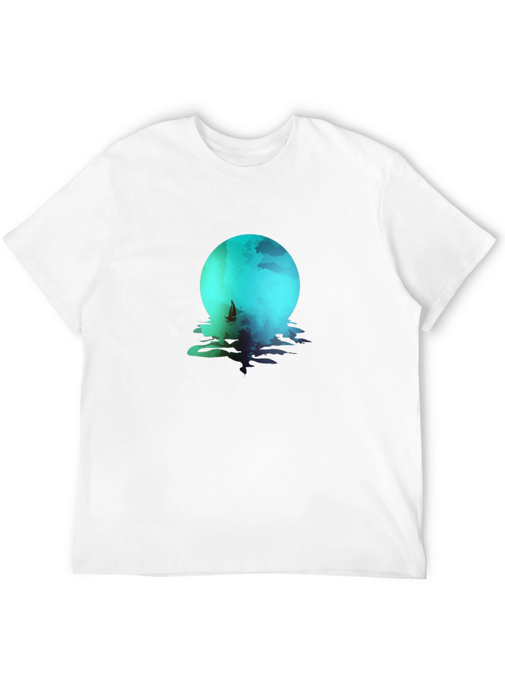 Moonlit Sailboat Graphic Tee - Black Cotton Blend
