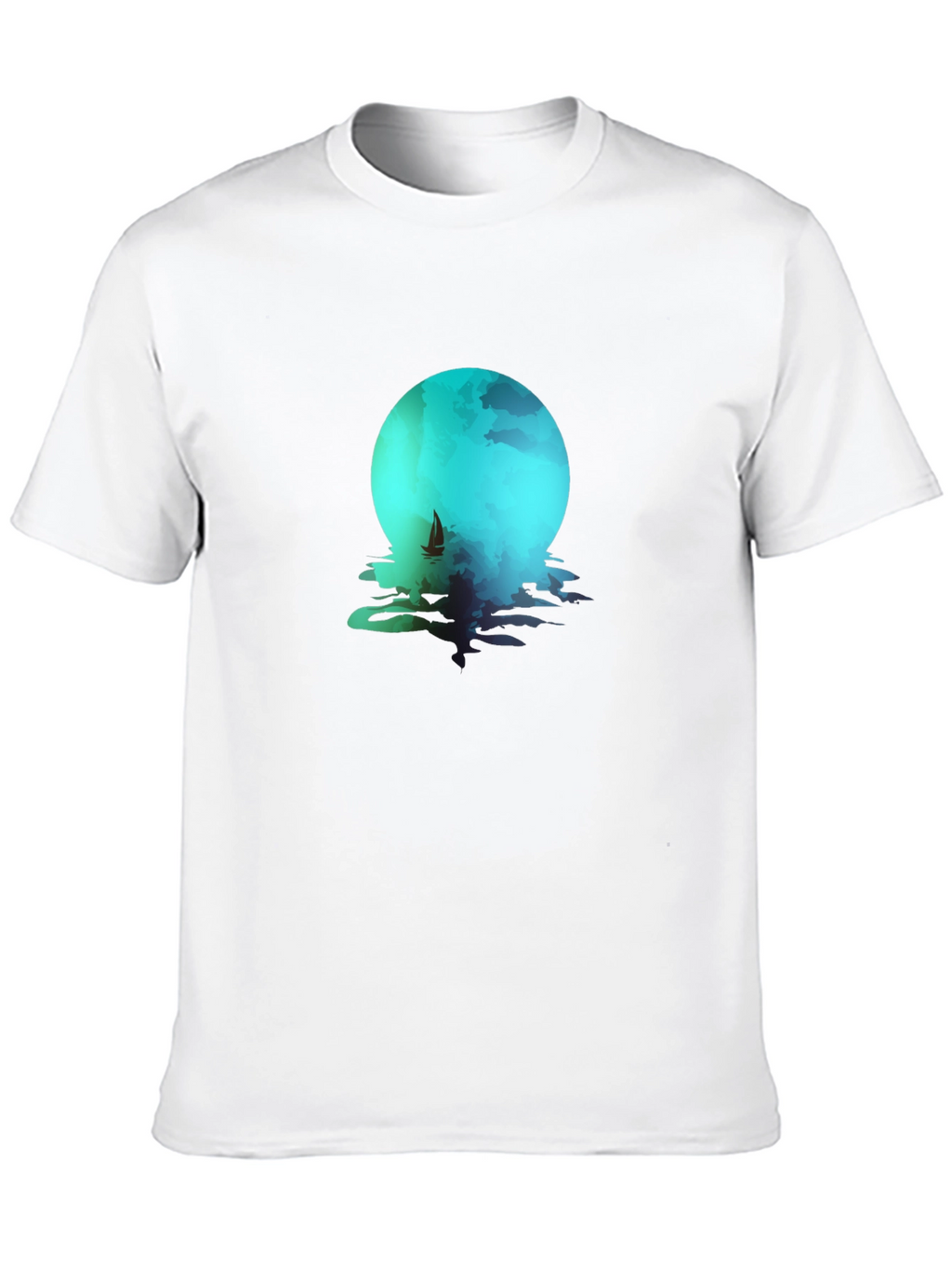 Moonlit Sailboat Graphic Tee - Black Cotton Blend