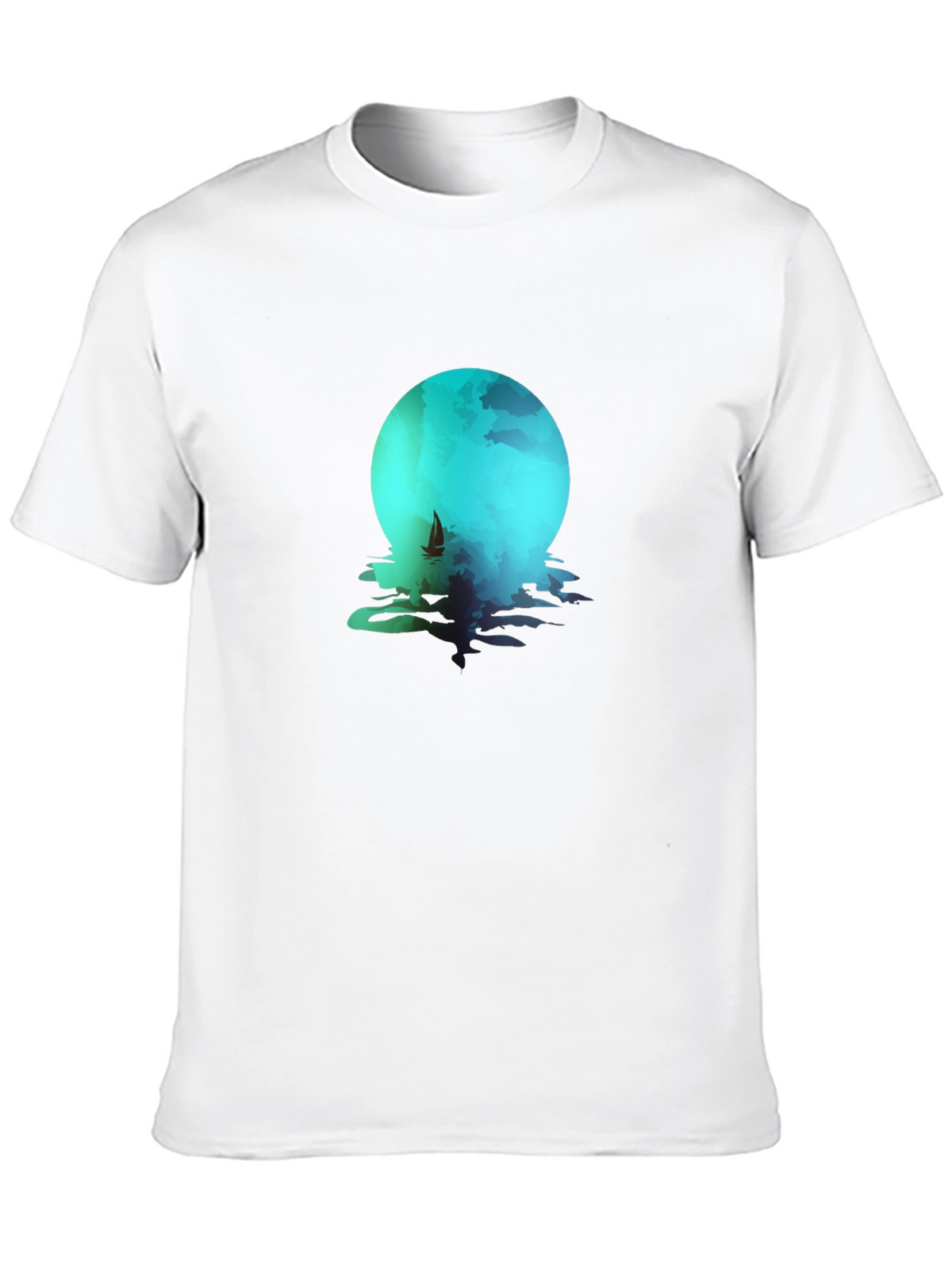 Moonlit Sailboat Graphic Tee - Black Cotton Blend