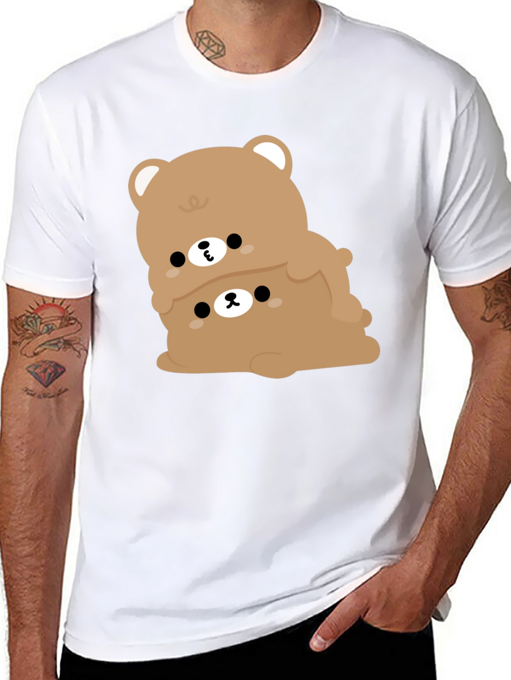 Cute Bear Stack Graphic Black T-Shirt